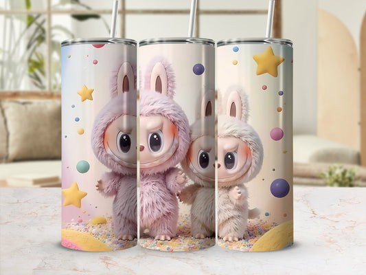 Cute Cartoon Bunny Characters with Stars Drink Tumbler