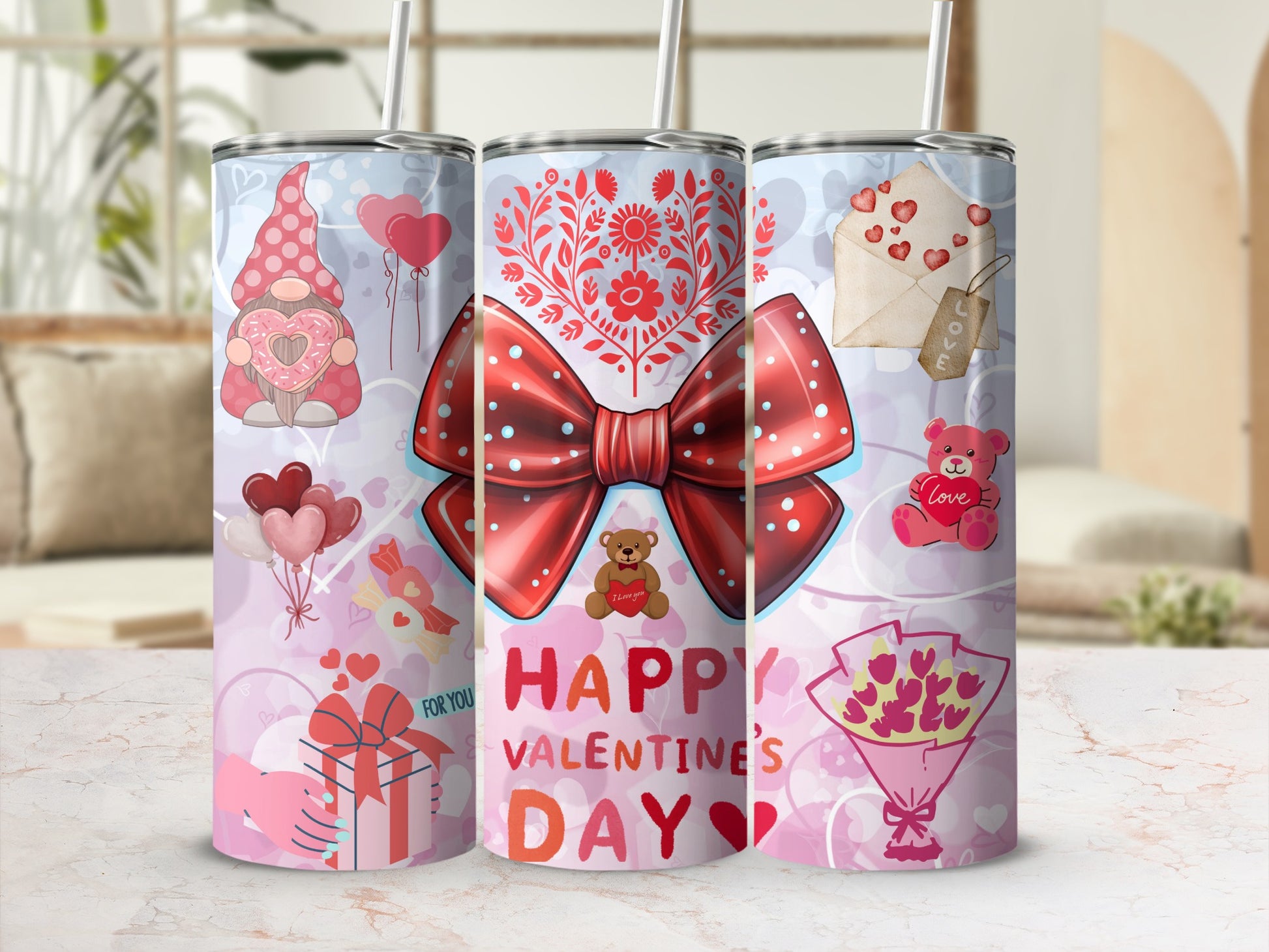 Valentine's Day Themed Tumbler with Gift Images