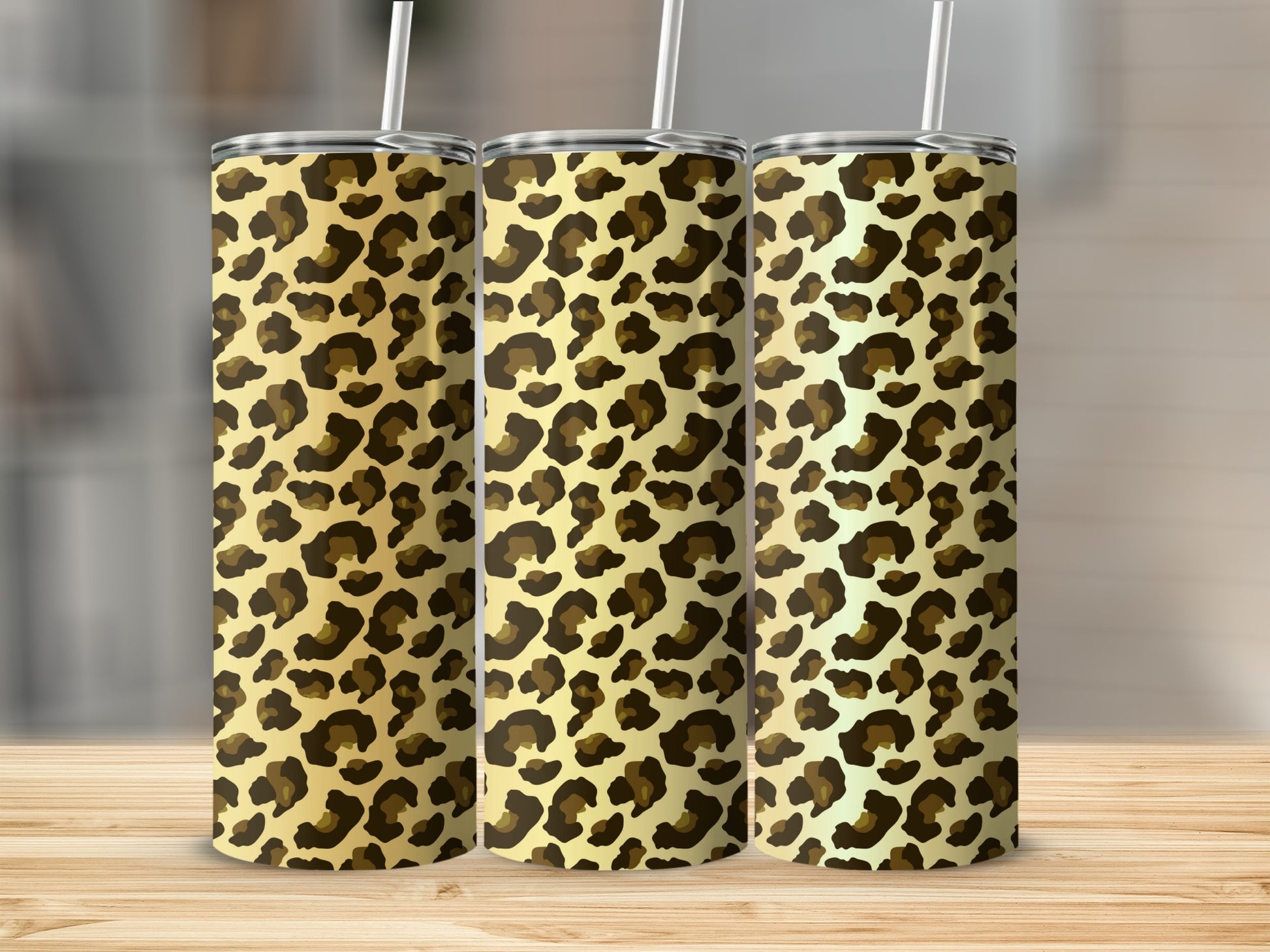 Leopard Print Tumbler with Straw 20oz Insulated Flask