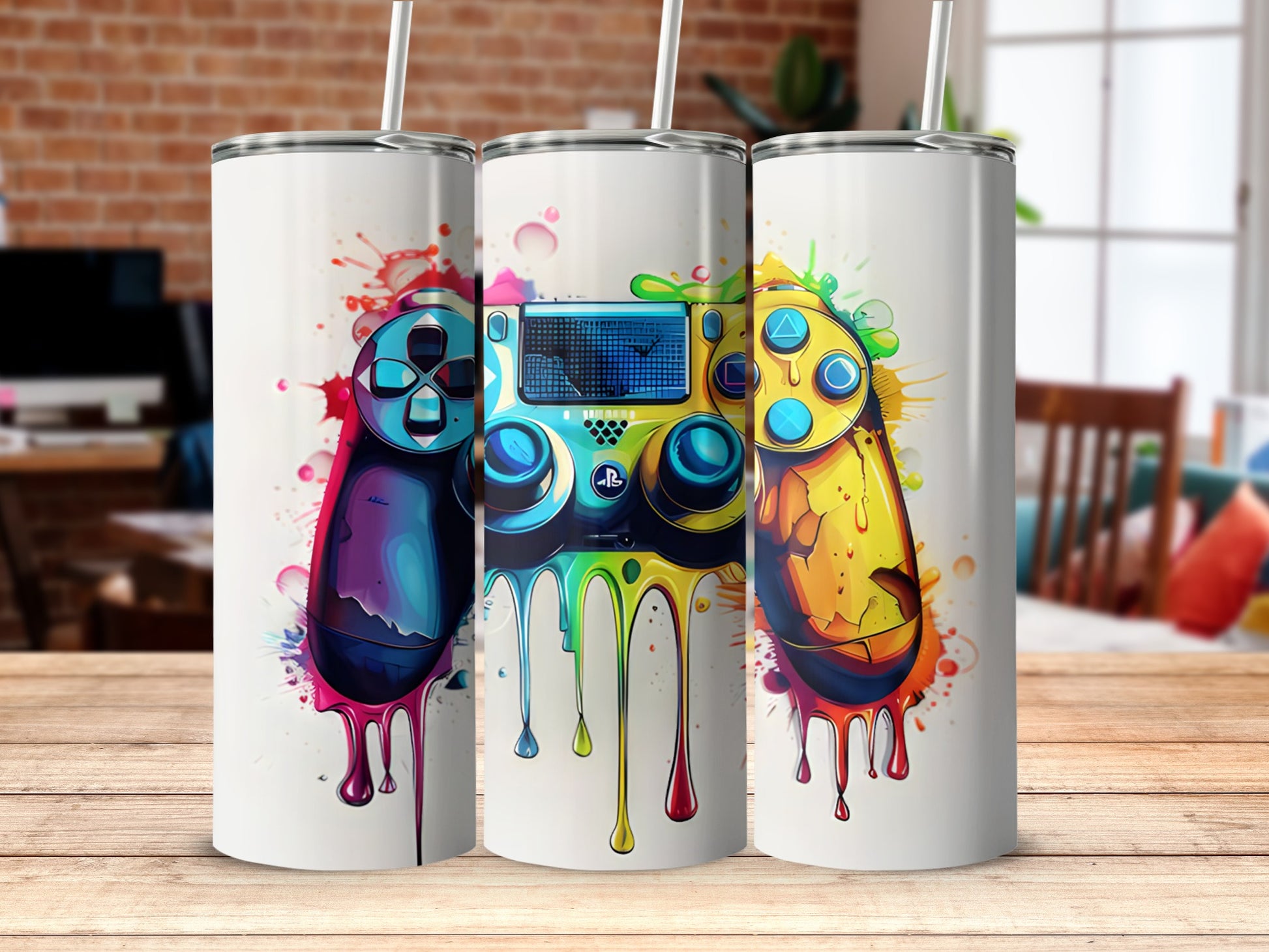 Colorful Dripping Game Controller Tumbler Design