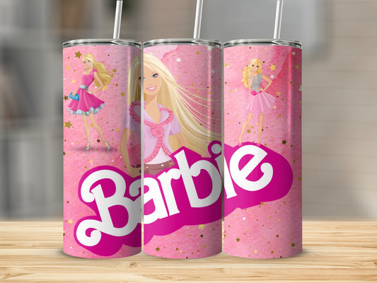 Barbie Dolls Pink Watercolor Stars Background Design Tumblers