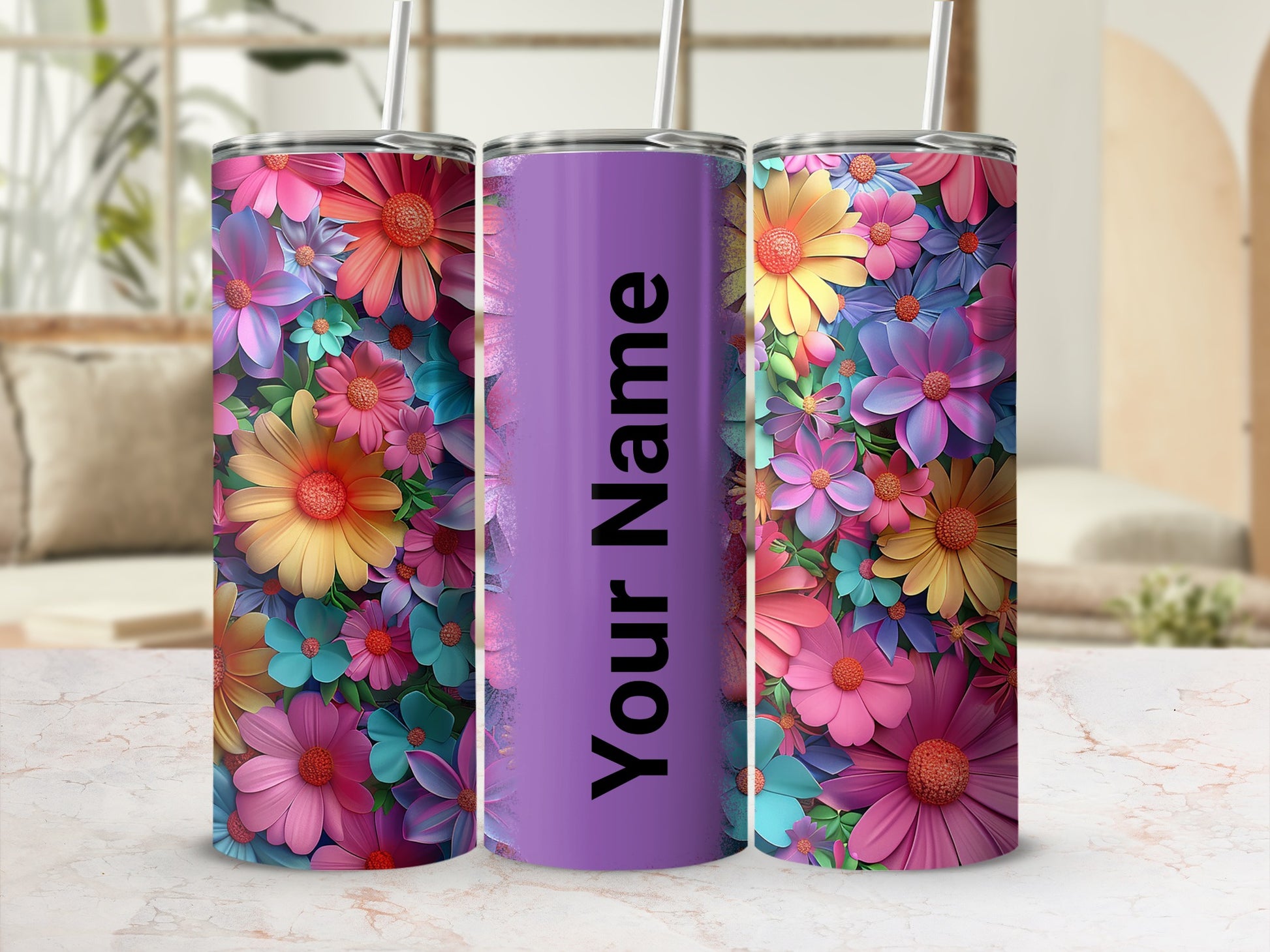 Personalized Colorful Floral Design Tumbler