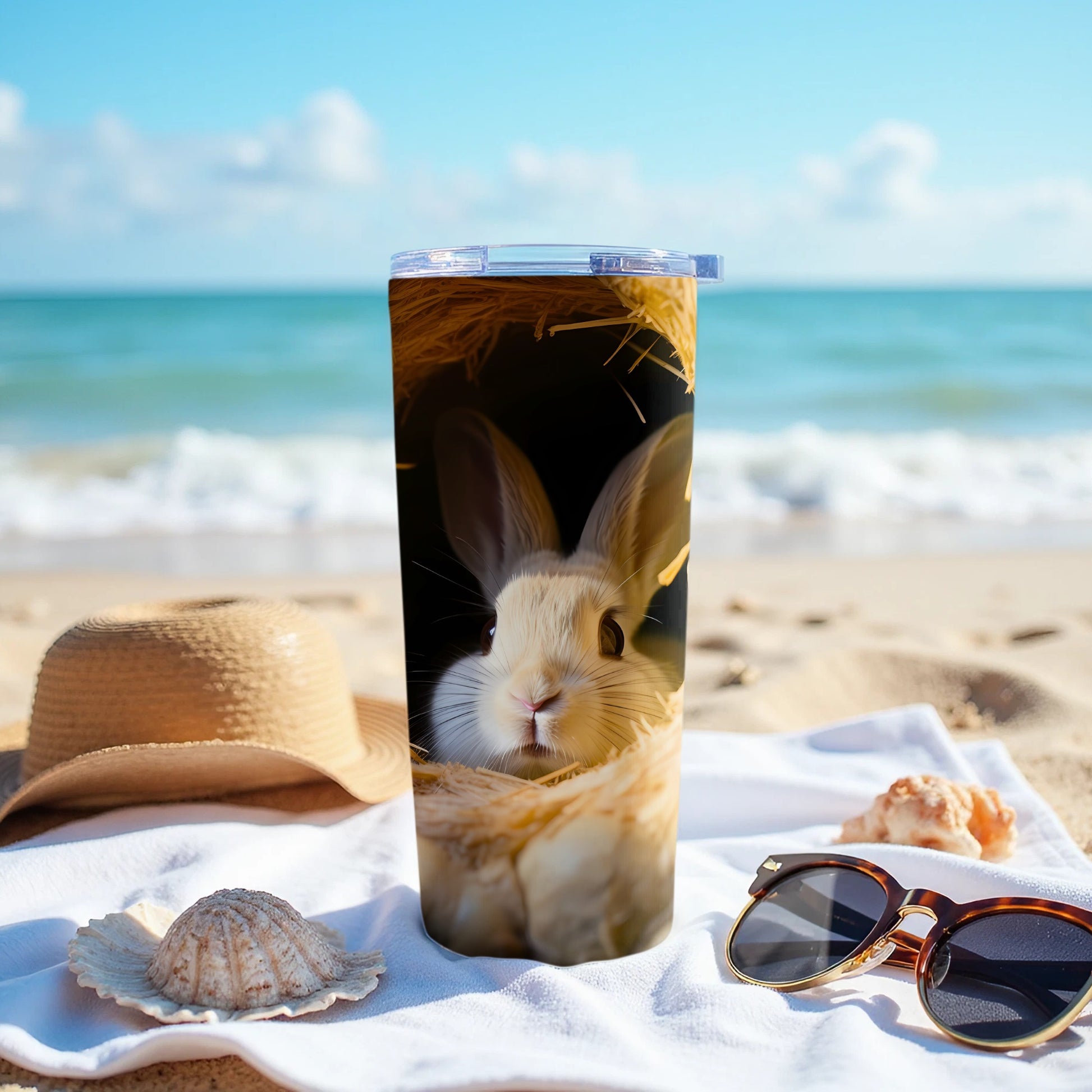Adorable Bunny Tumbler Ocean Waves Scene product type