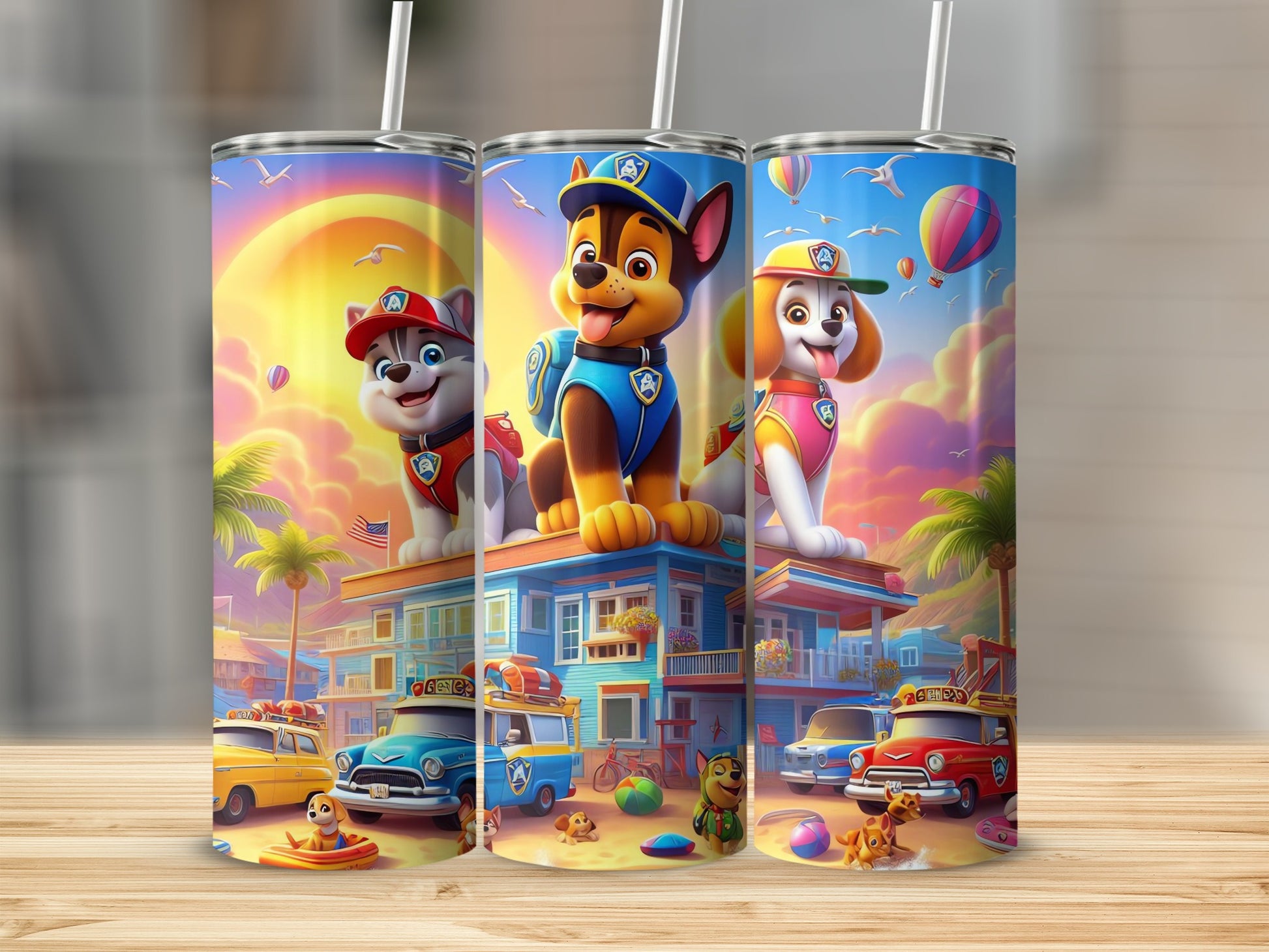 Colorful Cartoon Dog Theme Insulated Tumbler Cup with Straw