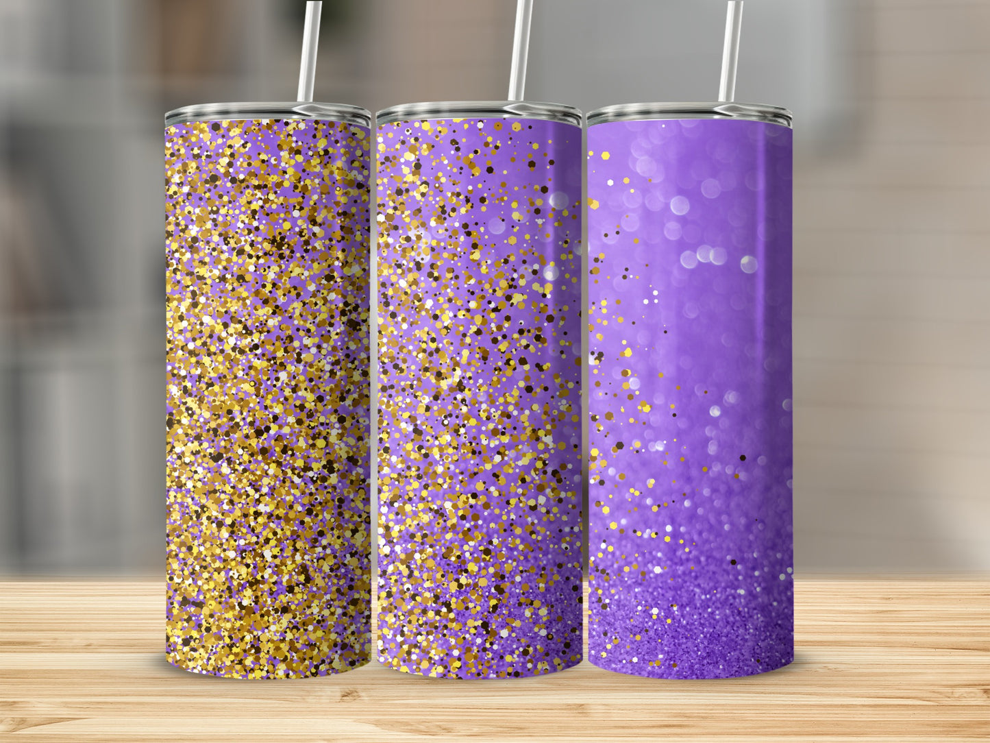 Sparkling Glitter Purple and Gold Stainless Steel Tumbler