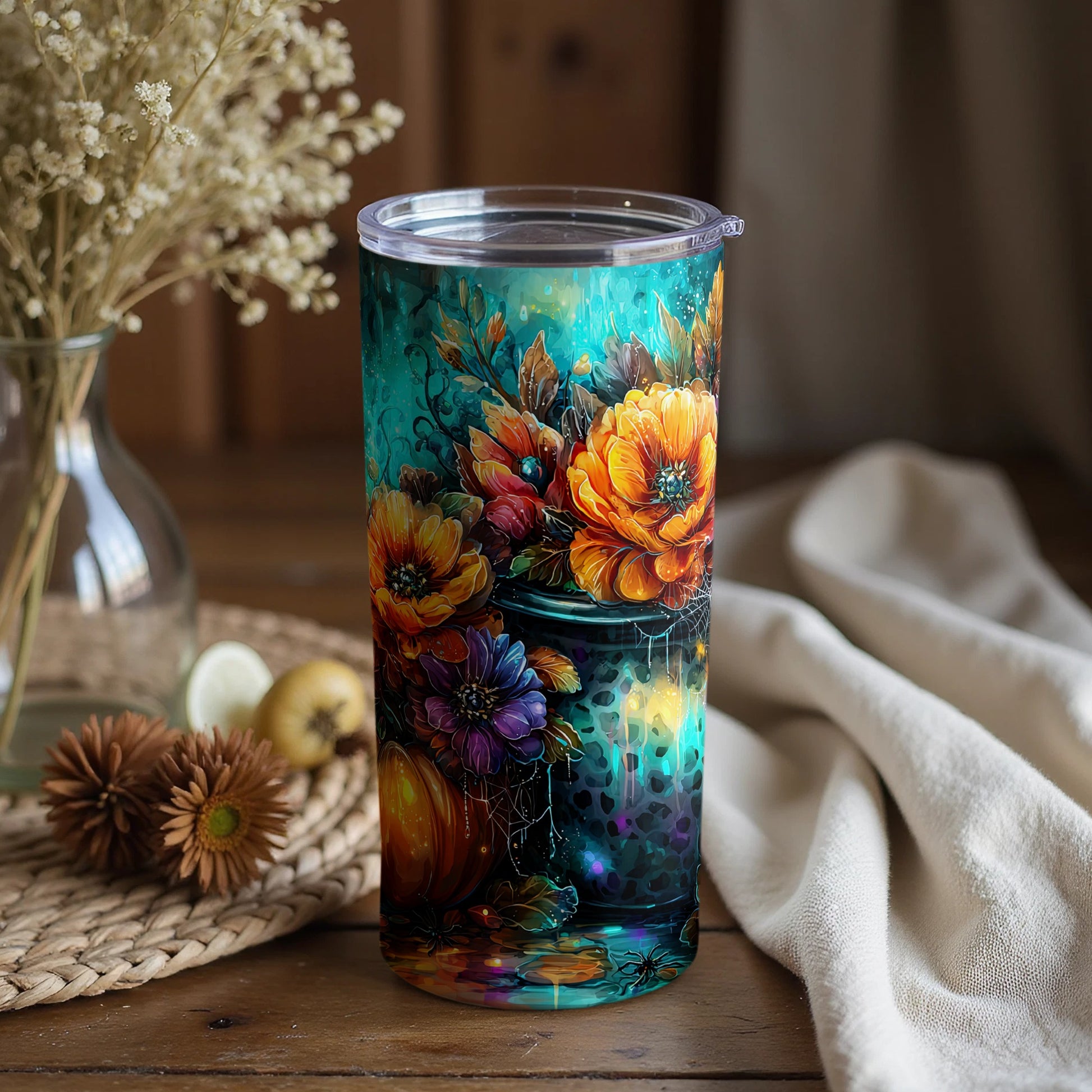 Vibrant Floral Artwork Travel Tumbler for Coffee and Tea