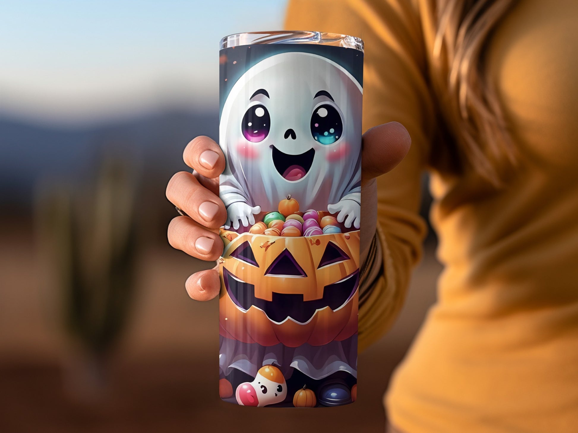 Cute Ghost and Pumpkin Halloween Tumbler Product
