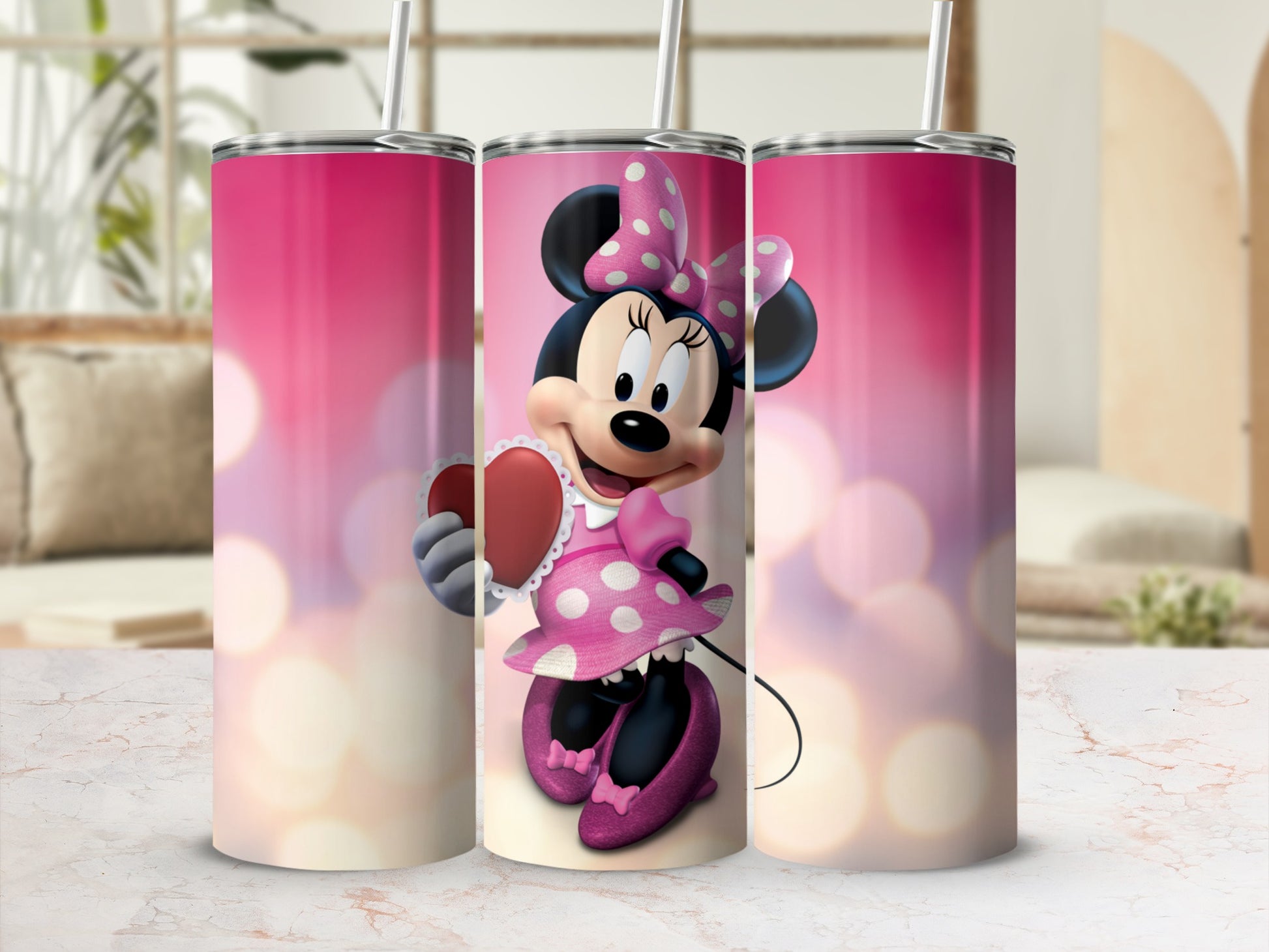 Cute Minnie Mouse Holding Heart Tall Tumbler Flask