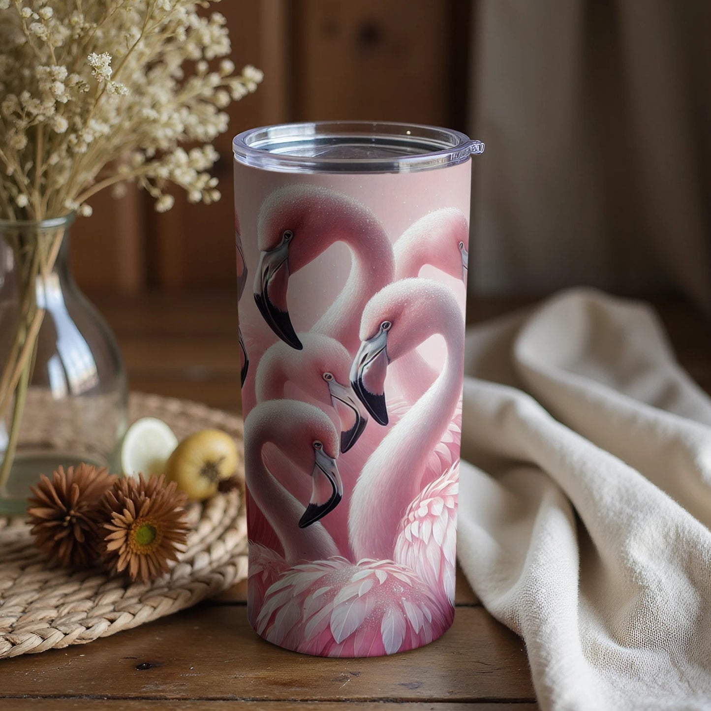 Elegant Pink Flamingo Design Insulated Travel Tumbler