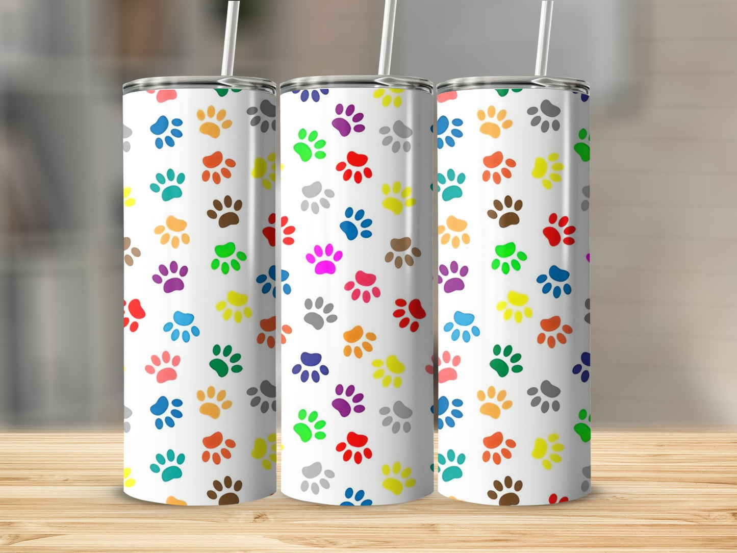Colorful Paws Pattern Insulated Tumbler for Pet Lovers