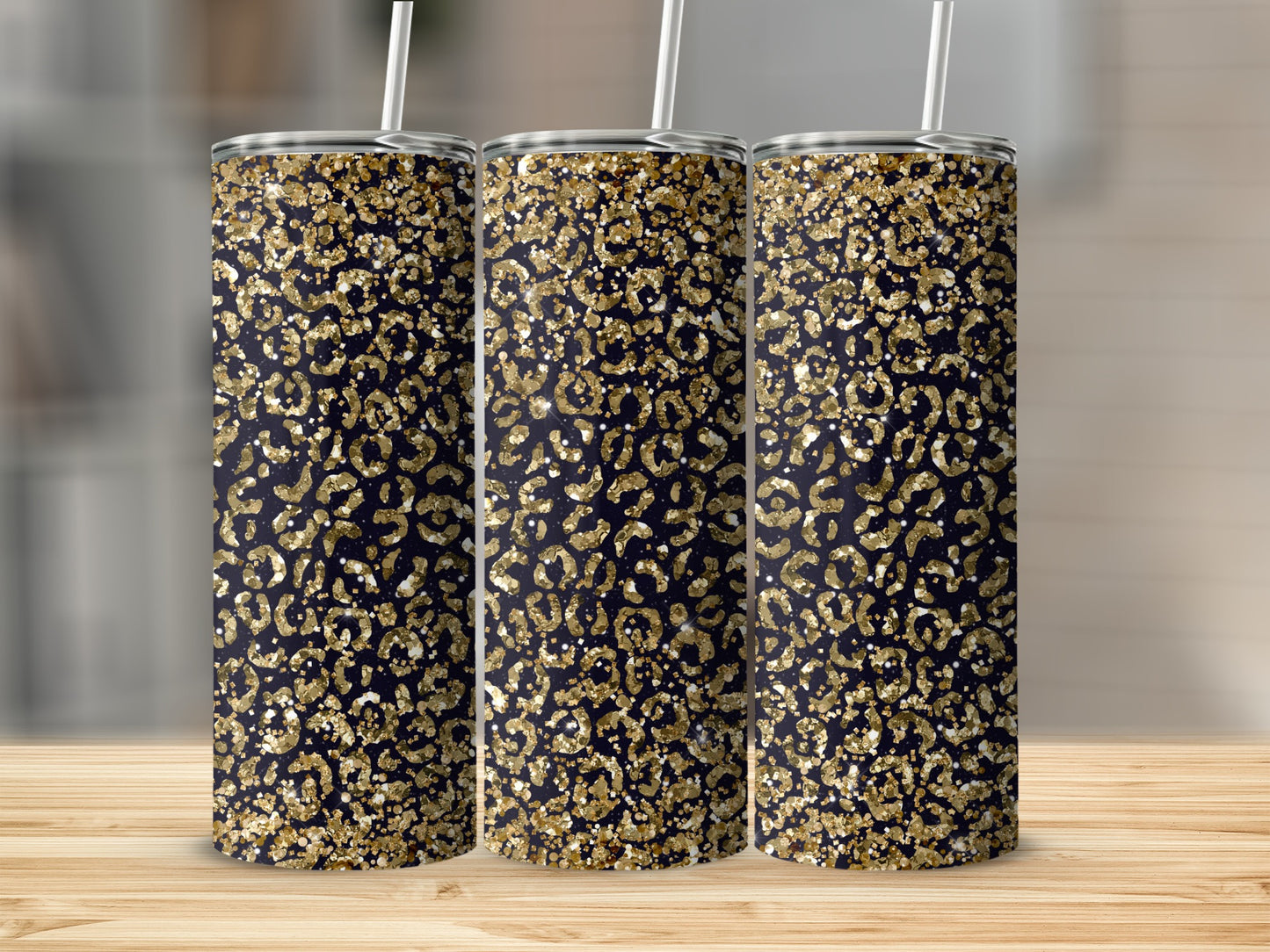 Sparkling Gold Leopard Print Insulated Tumbler