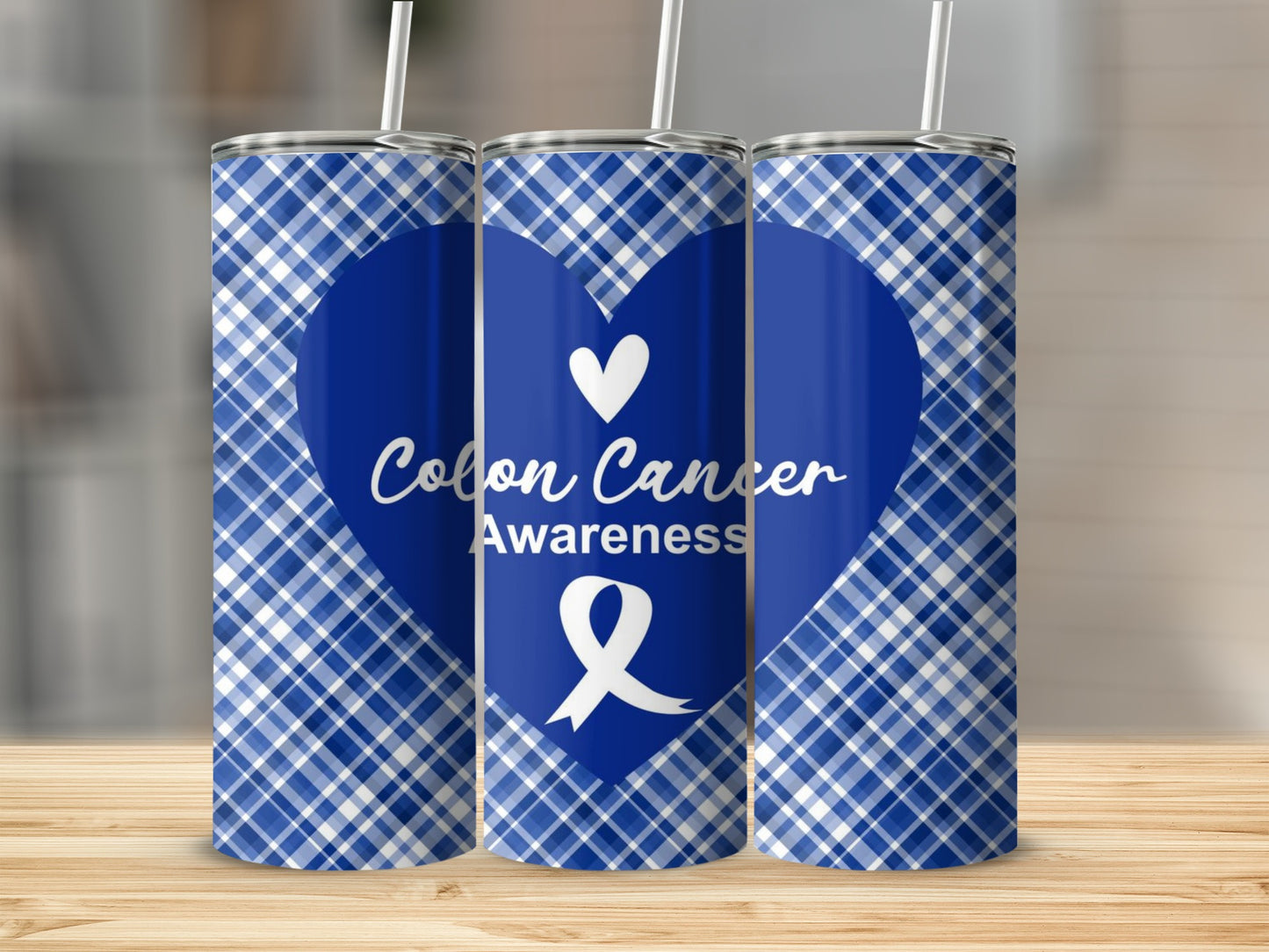 Colon Cancer Awareness Plaid Design Tumbler