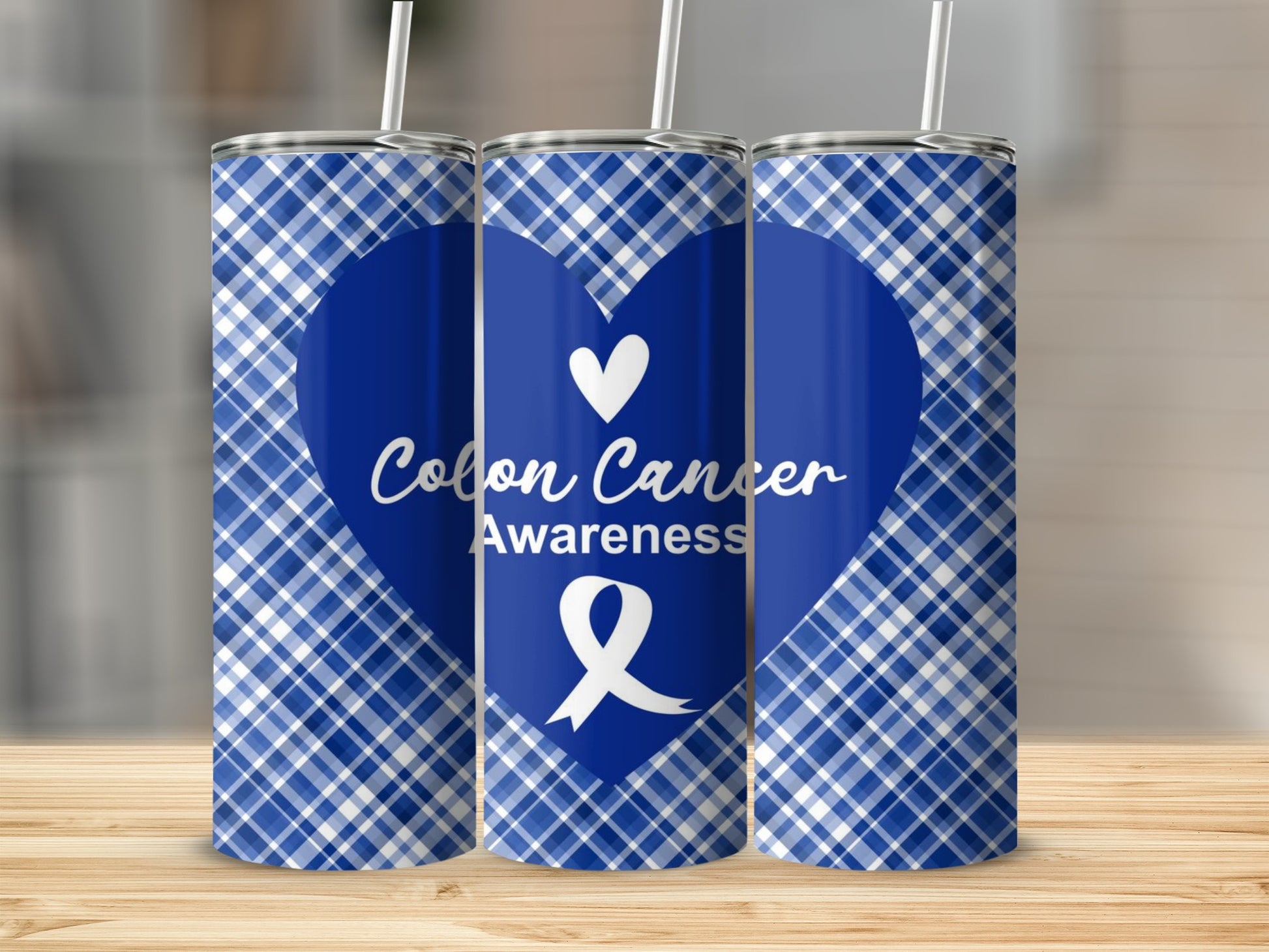 Colon Cancer Awareness Plaid Design Tumbler
