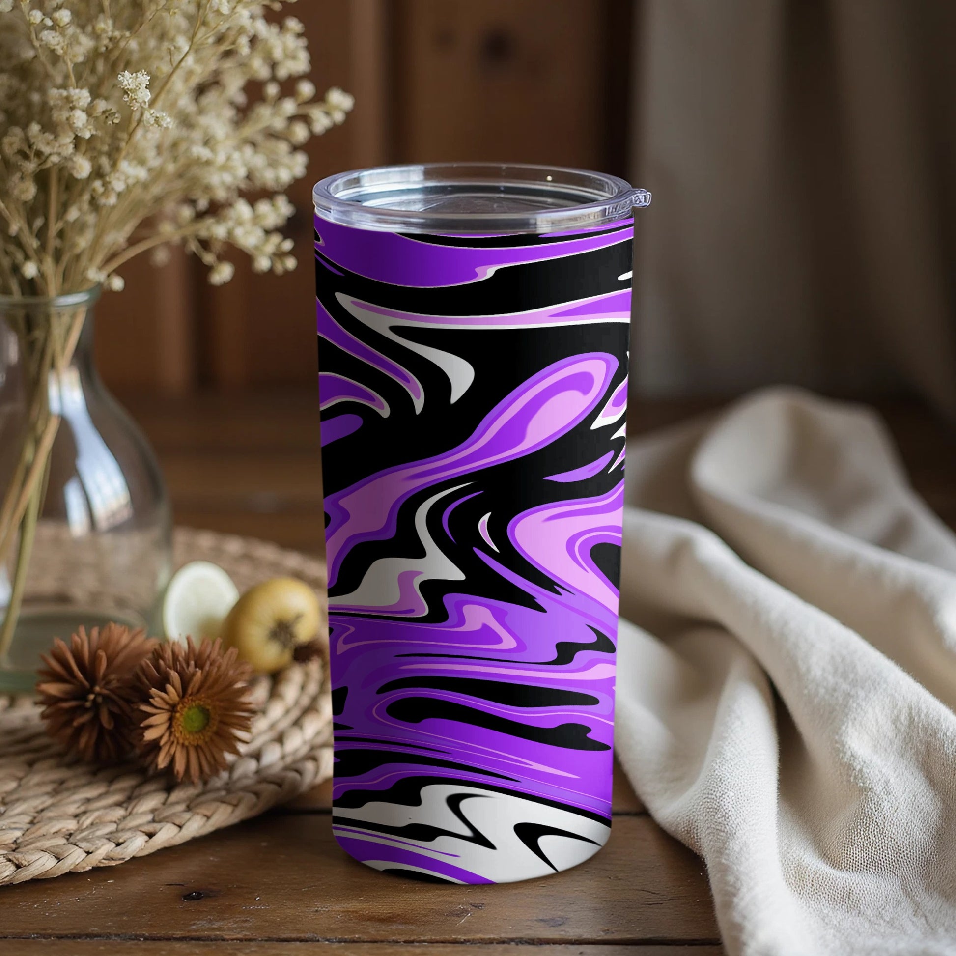 Abstract Purple Black White Pattern Tumbler