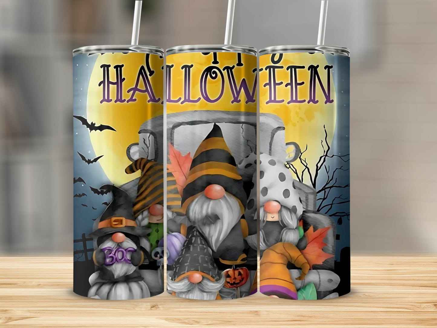 Halloween Gnome Decorated Tumbler with Straw