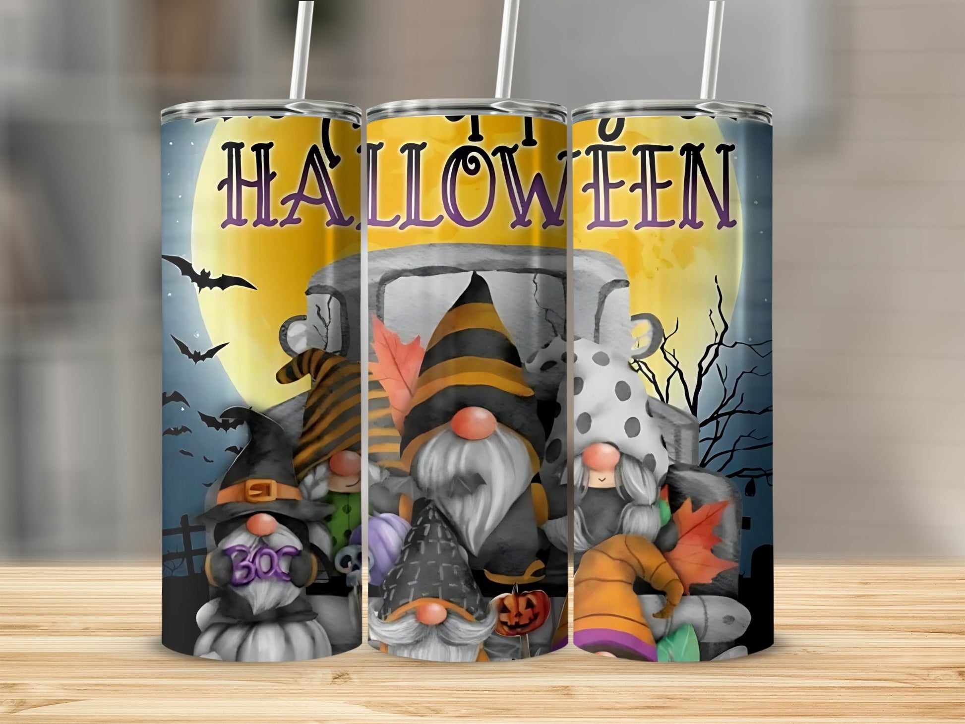 Halloween Gnome Decorated Tumbler with Straw