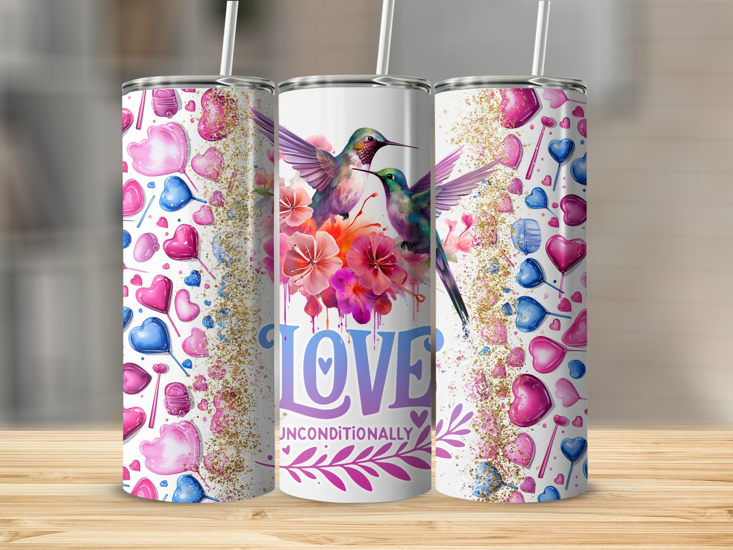 Hummingbird Floral Love Unconditionally Design Tumbler