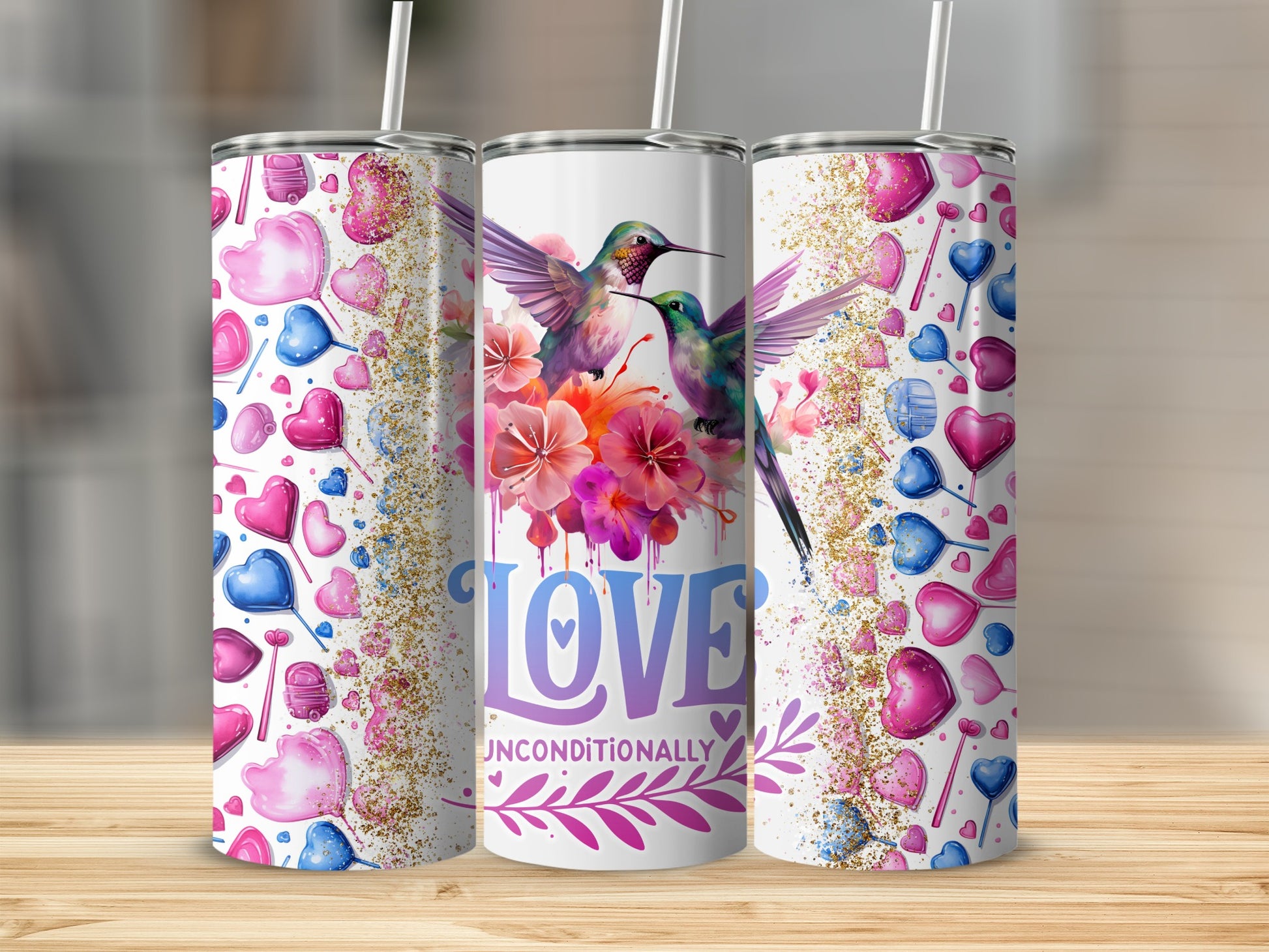 Hummingbird Floral Love Unconditionally Design Tumbler