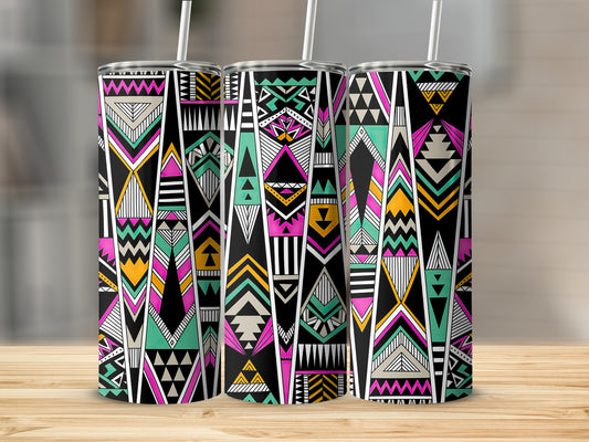 Abstract Aztec Tribal Geometric Pattern Bright Colors Tumblers