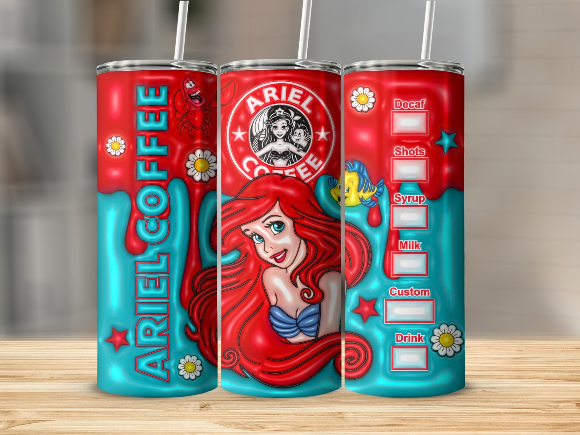 Ariel Coffee Themed Custom Drink Tumbler with Straw