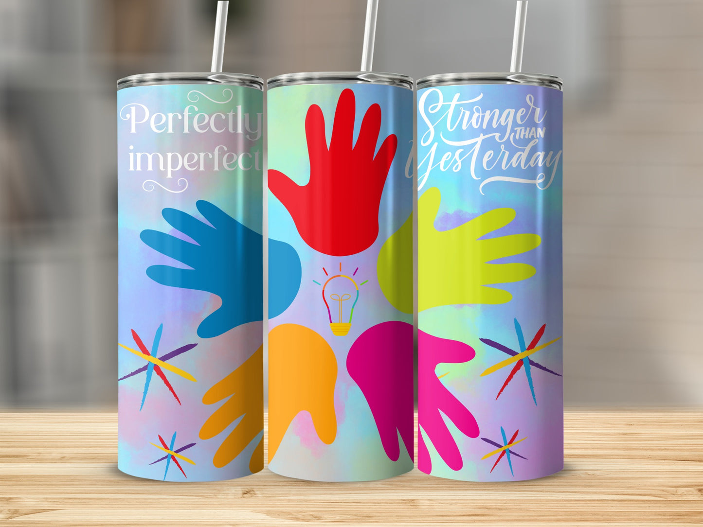 Colorful Motivational Stainless Steel Tumbler Set