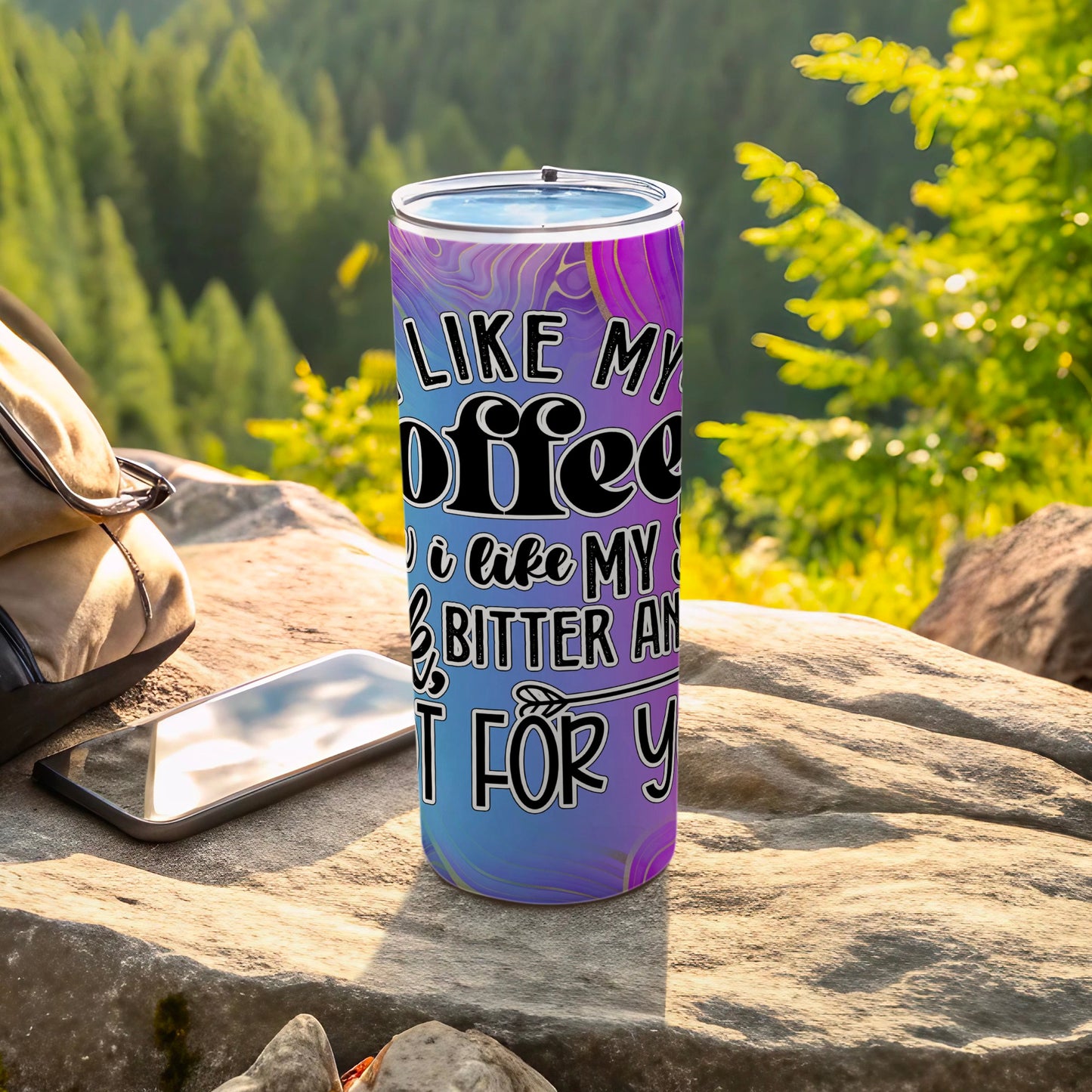 Like My Coffee Bitter Travel Mug Gradient Design product type
Tumbler
Travel Mug
Coffee Lover Gift
Funny Quote Mug
Bitter Coffee Design
Gradient Colors
Purple Blue Swirl
Insulated Drinkware
Portable Coffee
Outdoor Beverage
Adventure Cup
Unique Tumbler
Statement Piece
Daily Coffee
Drink Container
Coffee Enthusiast
Bold Design
Modern Aesthetic
Stylish Tumbler
Beverage Holder