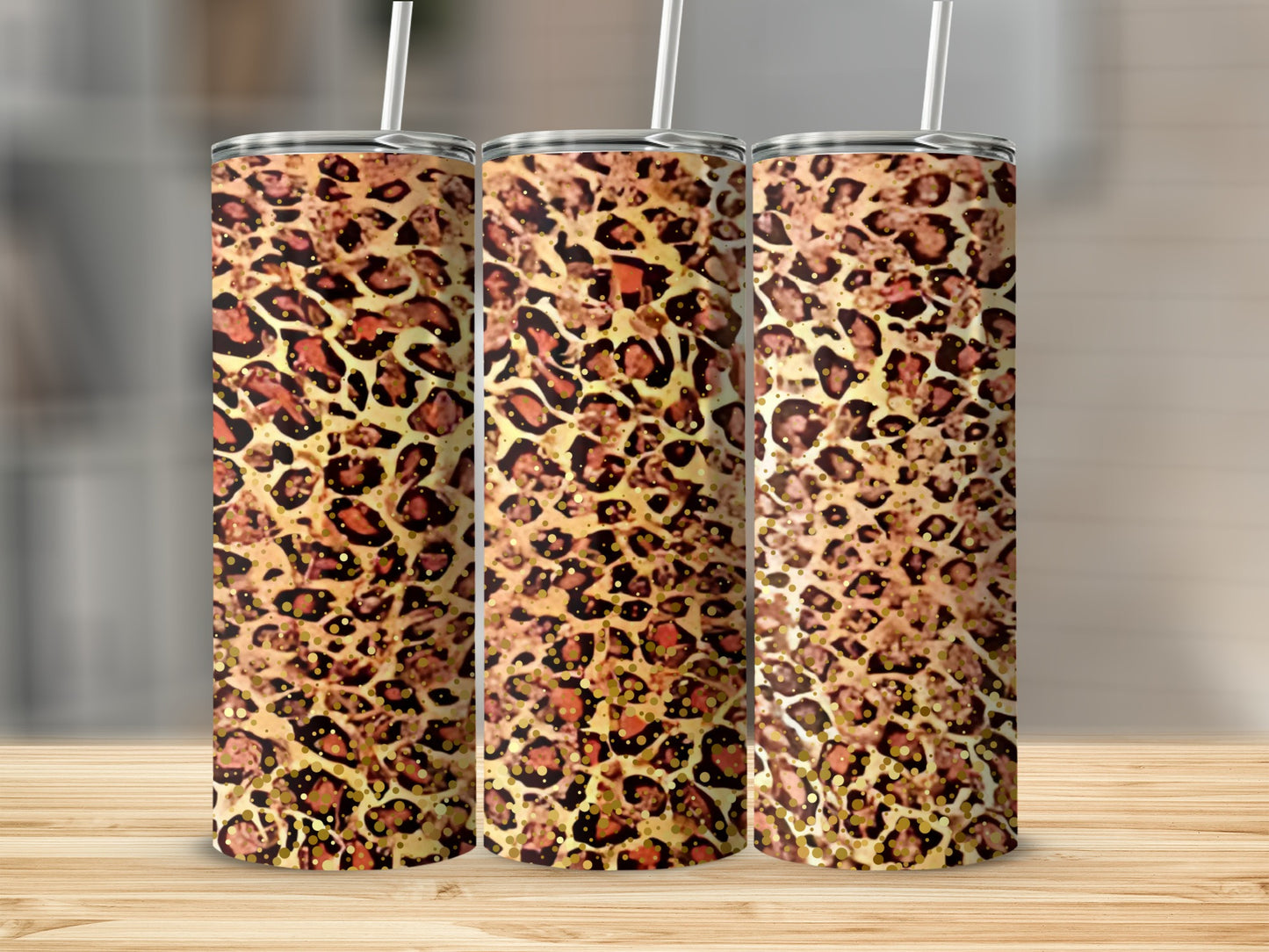 Leopard Print Insulated Tumbler Cup with Straw Tumbler