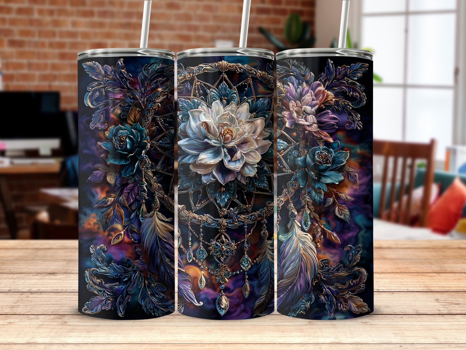 Floral Elegance Tumbler with Intricate Design