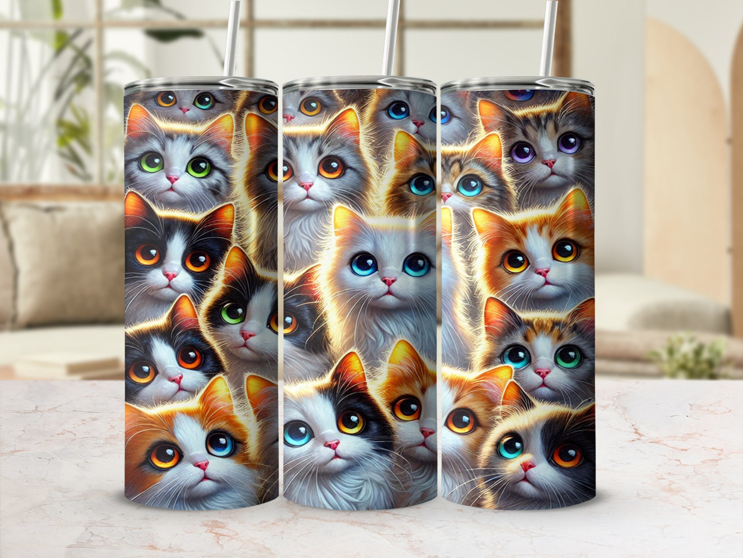 Cute Colorful Cat Faces Design Tumbler Product