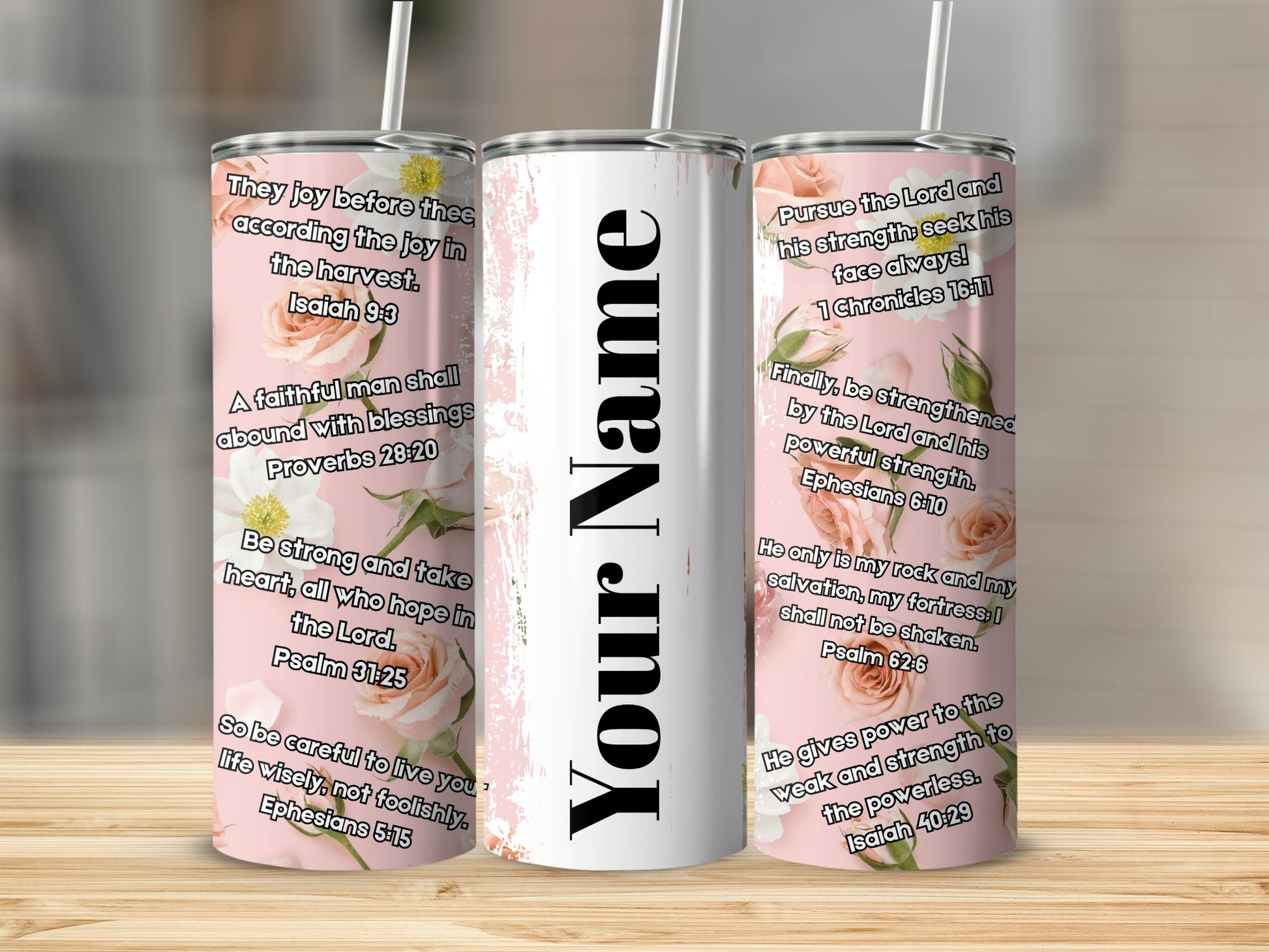 Inspirational Bible Verses Tumbler with Floral Design