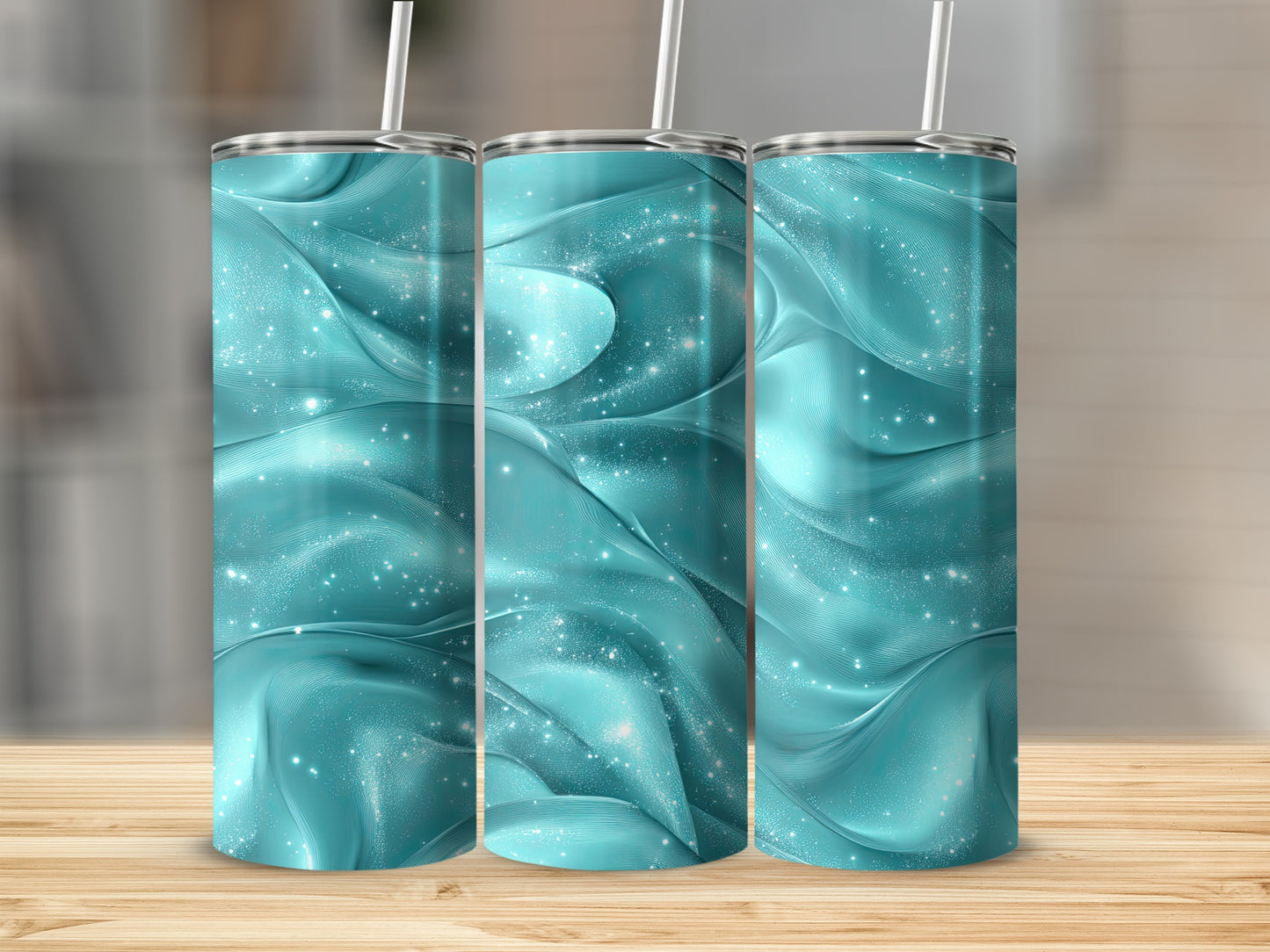 Dazzling Turquoise Waves with Sparkling Highlights Tumblers
