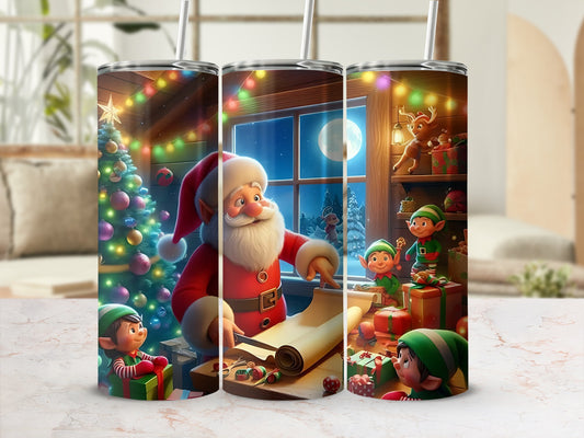 Festive Santa and Elves Christmas Scene Tumbler