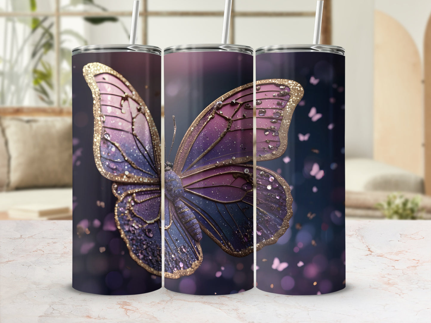 Sparkling Purple Blue Butterfly Tumbler Artistic Design product type