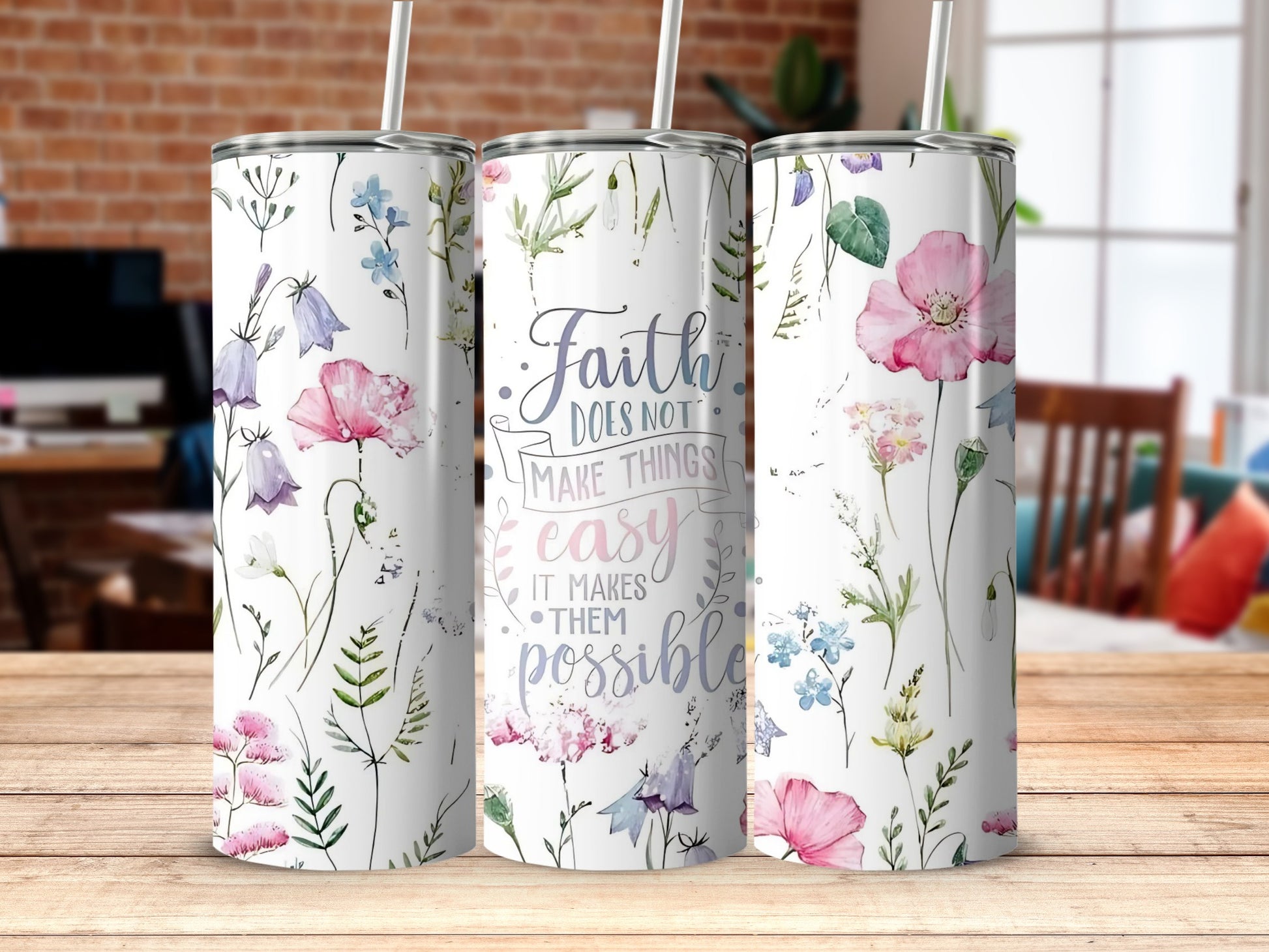 Beautiful Flower and Faith Themed Tumbler Cups
