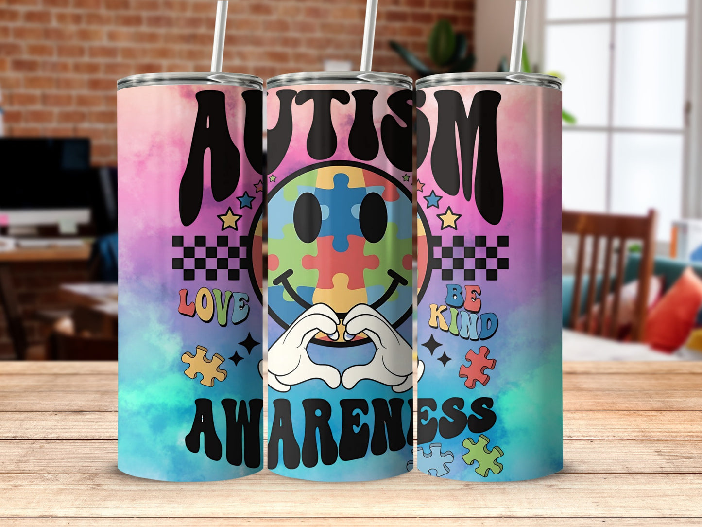 Autism Awareness Love Be Kind Graphic Tumbler