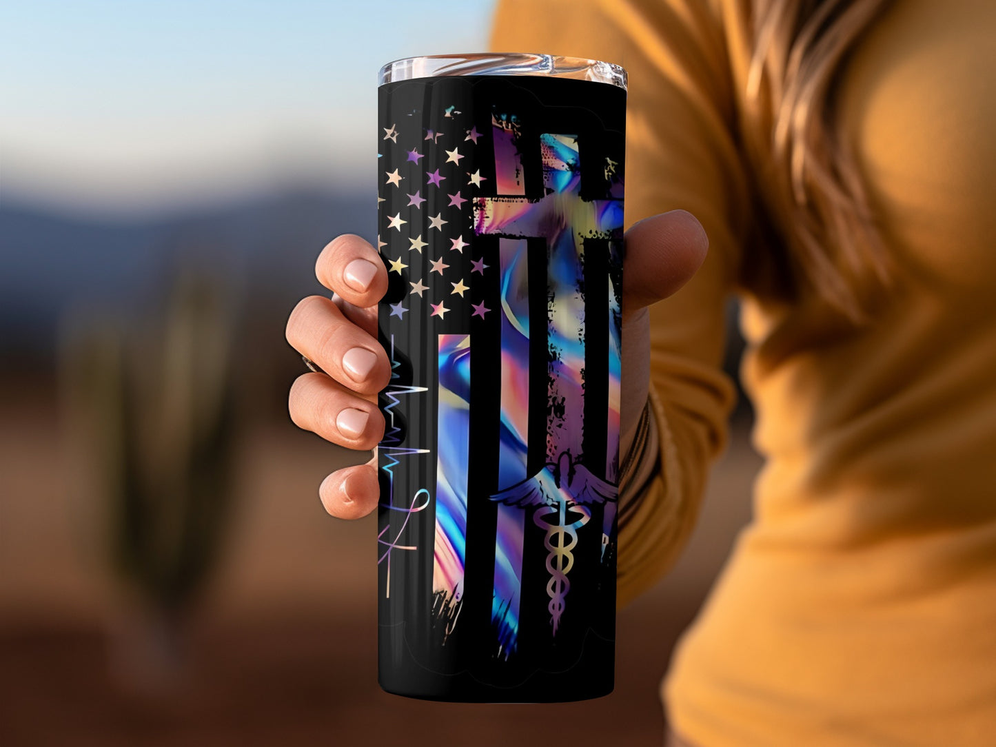 Inspirational Colorful Cross and Stars Tumbler