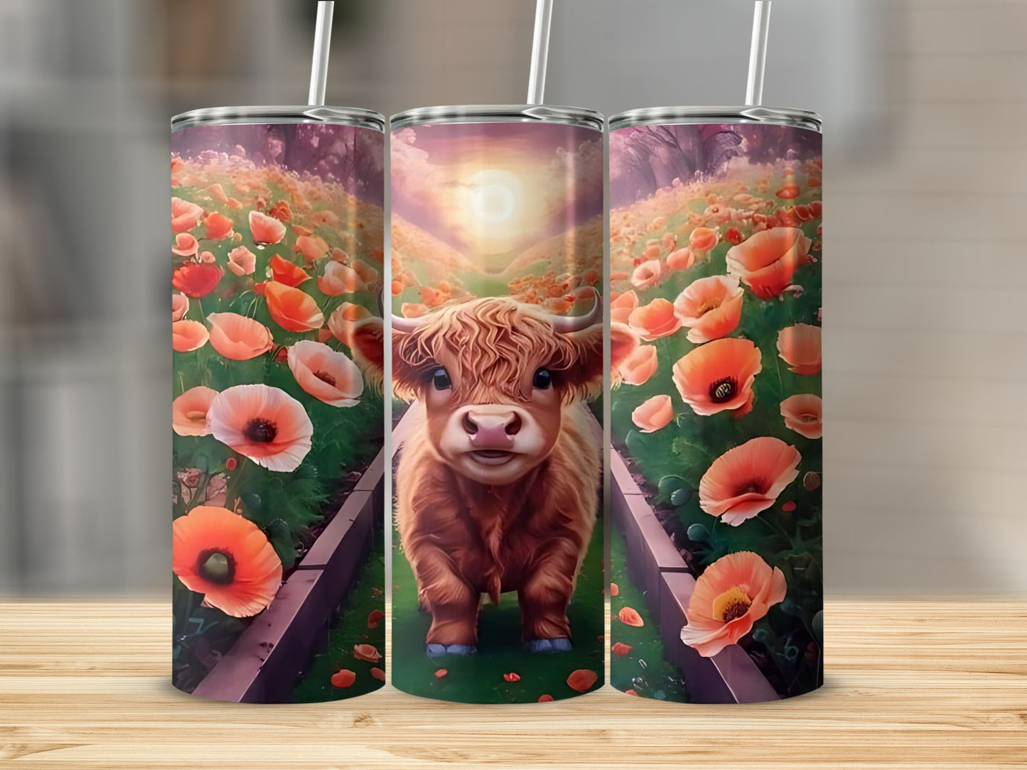 Adorable Highland Cow among Vibrant Poppies tumbler