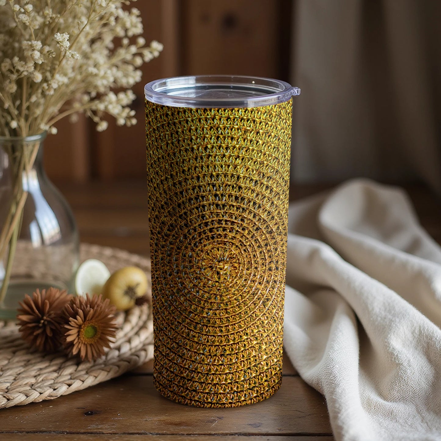 Textured Golden Circular Pattern Insulated Tumbler
