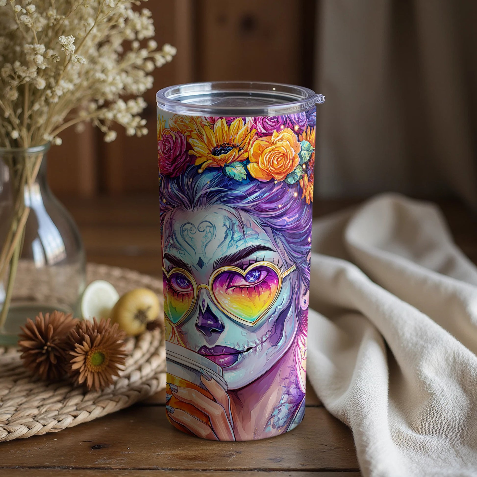 Colorful Day of the Dead Design Travel Tumbler