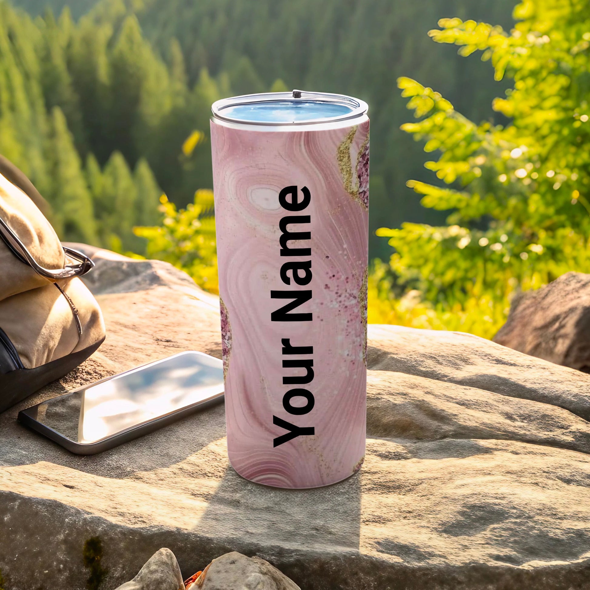 Personalized Pink Marble Tumbler Ideal for Outdoor Adventures