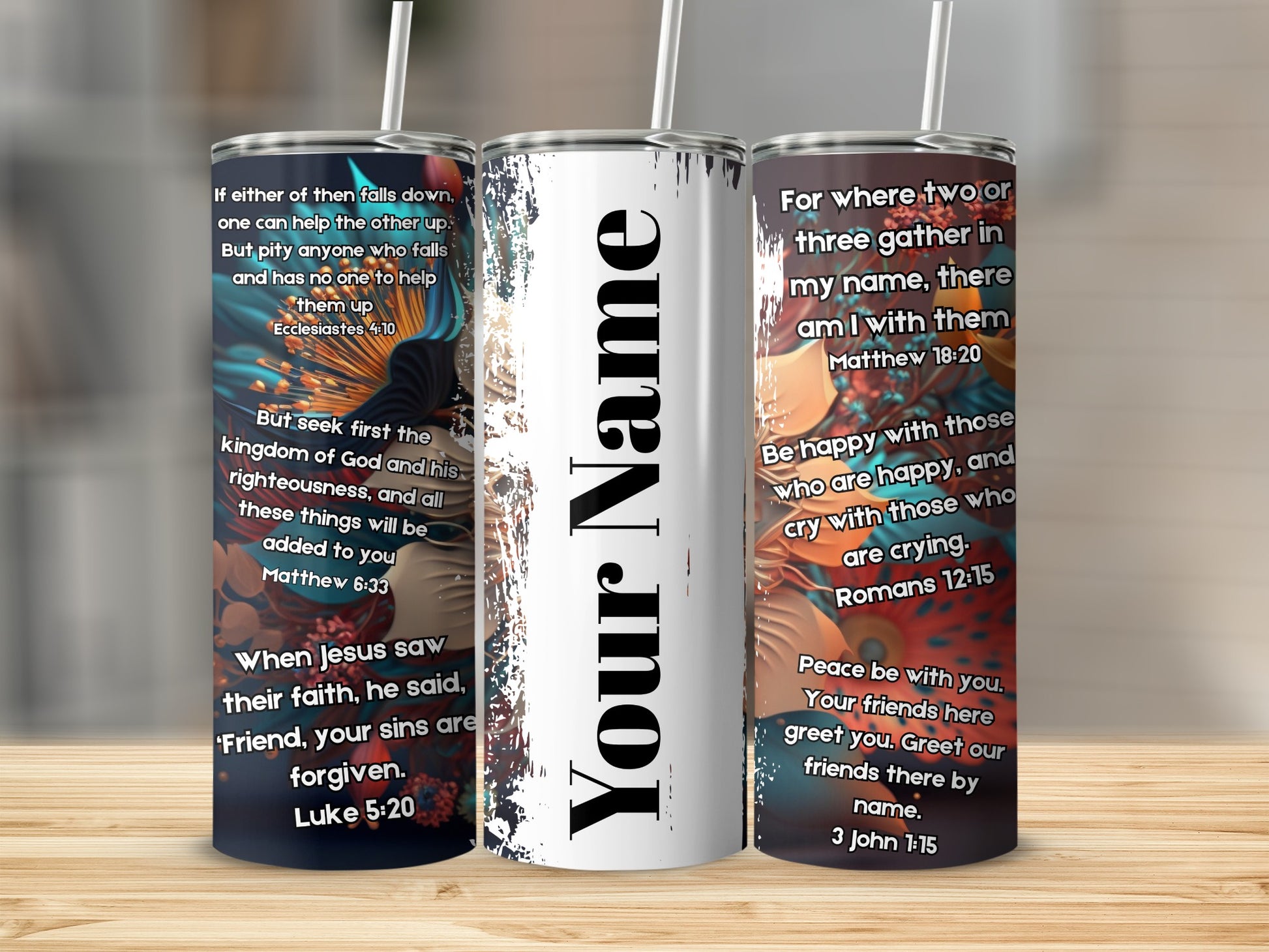 Personalized Tumbler with Inspirational Bible Quotes