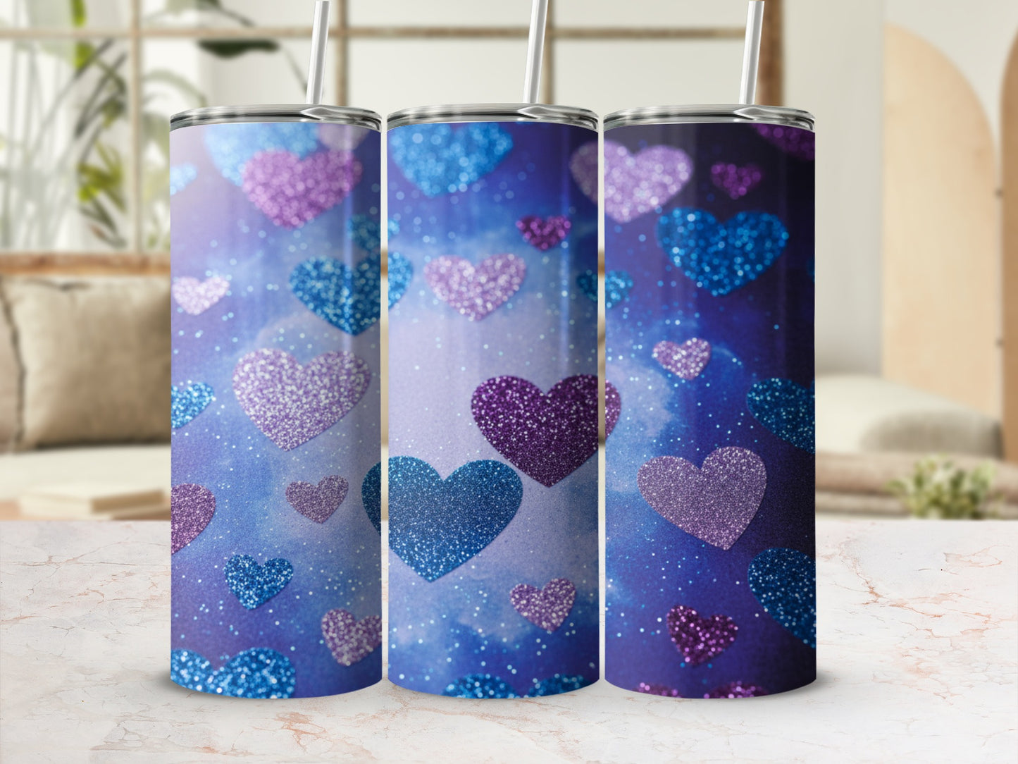 Glittery Purple and Blue Hearts Pattern Product