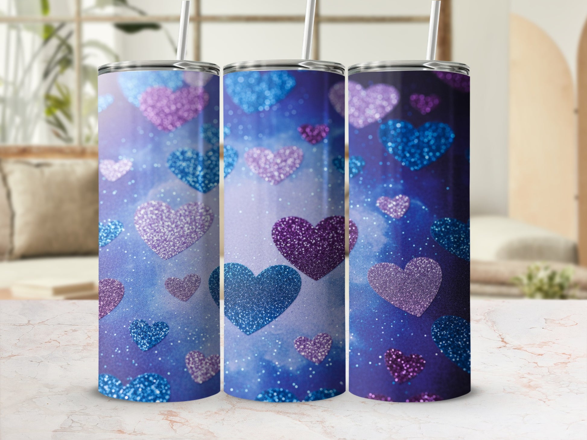 Glittery Purple and Blue Hearts Pattern Product