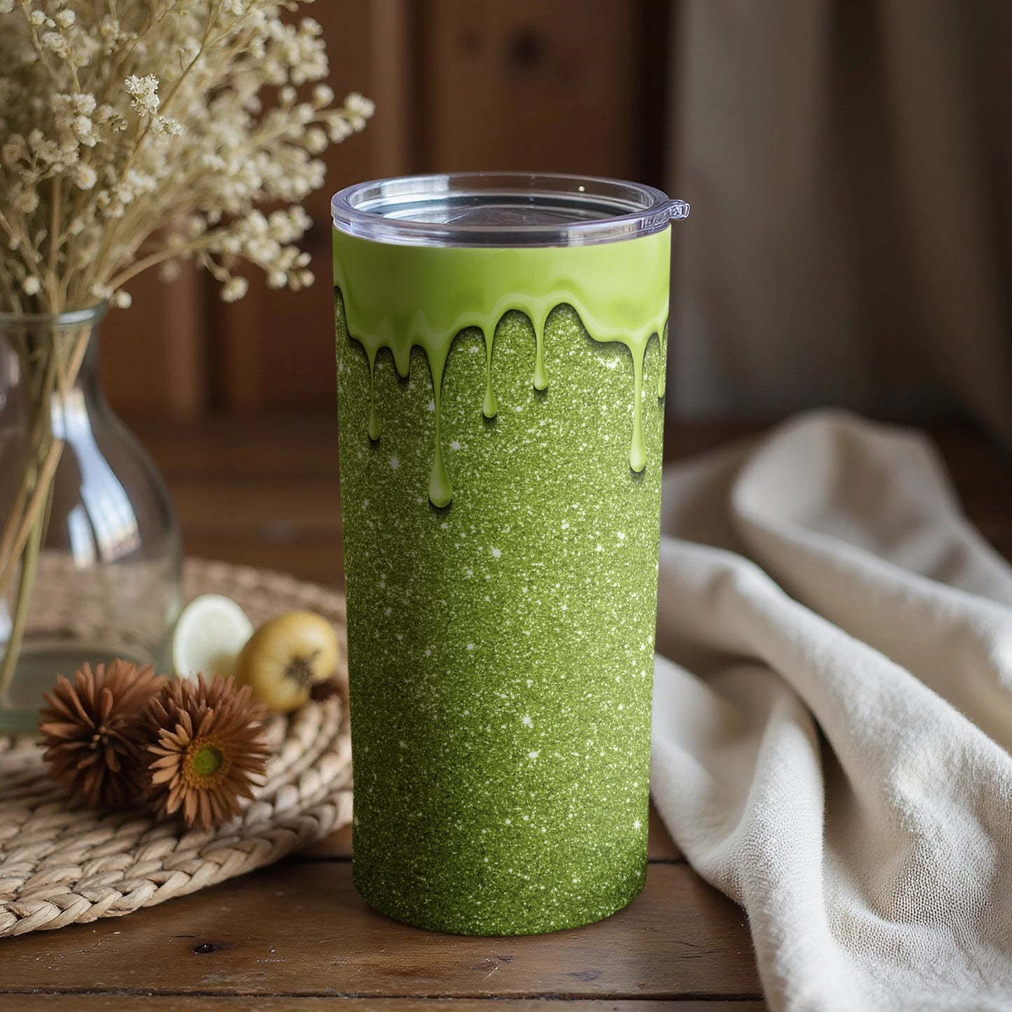 Glittering Green Drip Design Insulated Tumbler