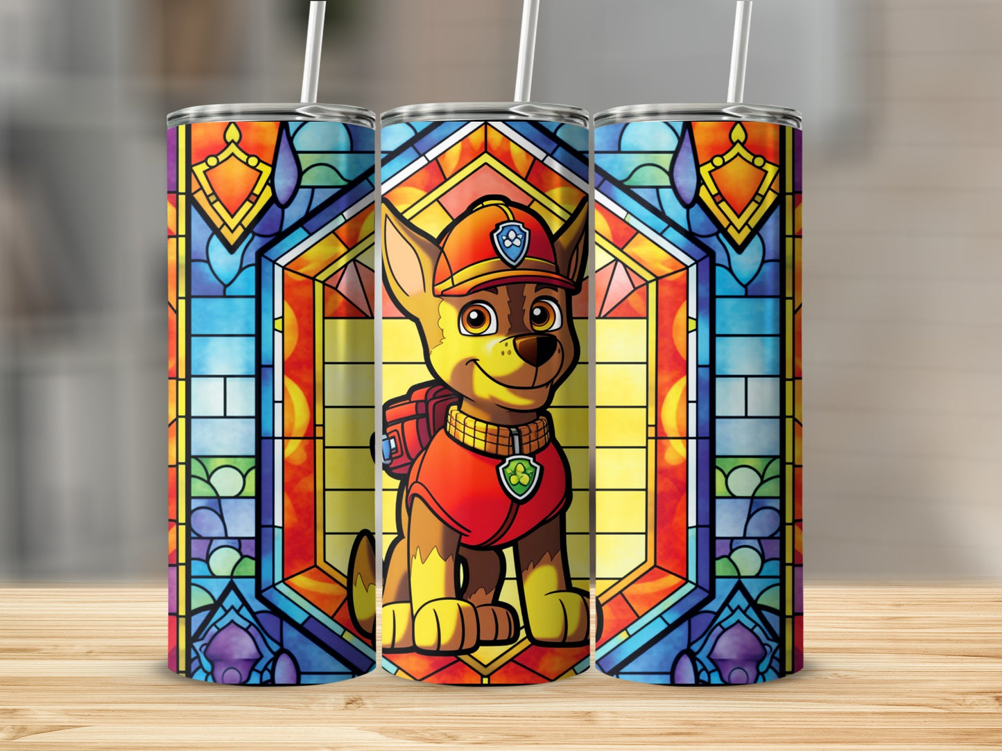 Stained Glass Paw Patrol Tumbler with Straw Product