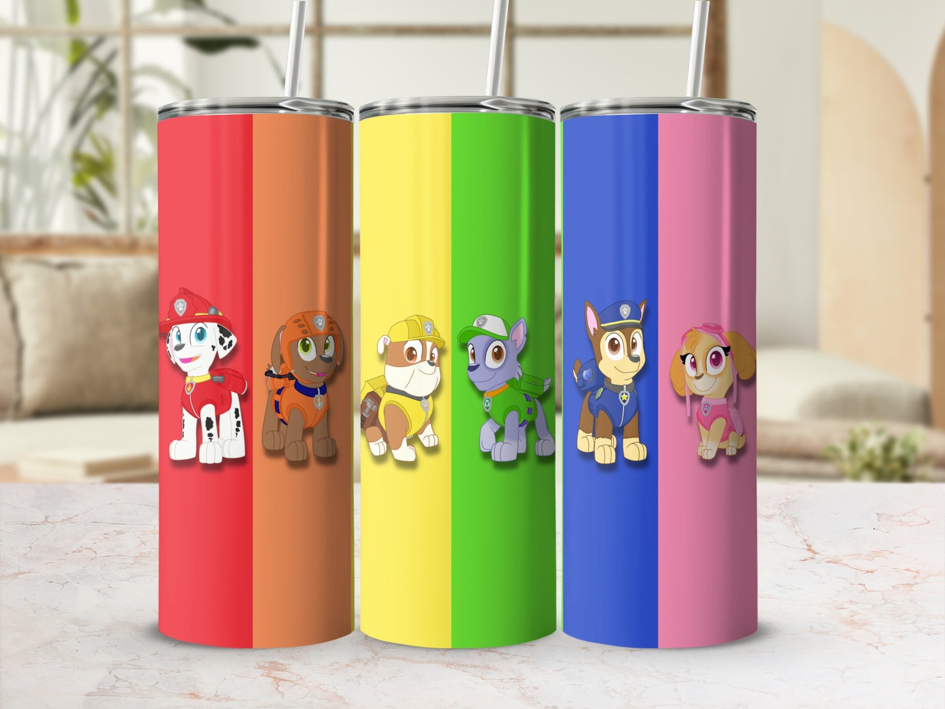 Colorful Cartoon Characters Themed Tumblers Set