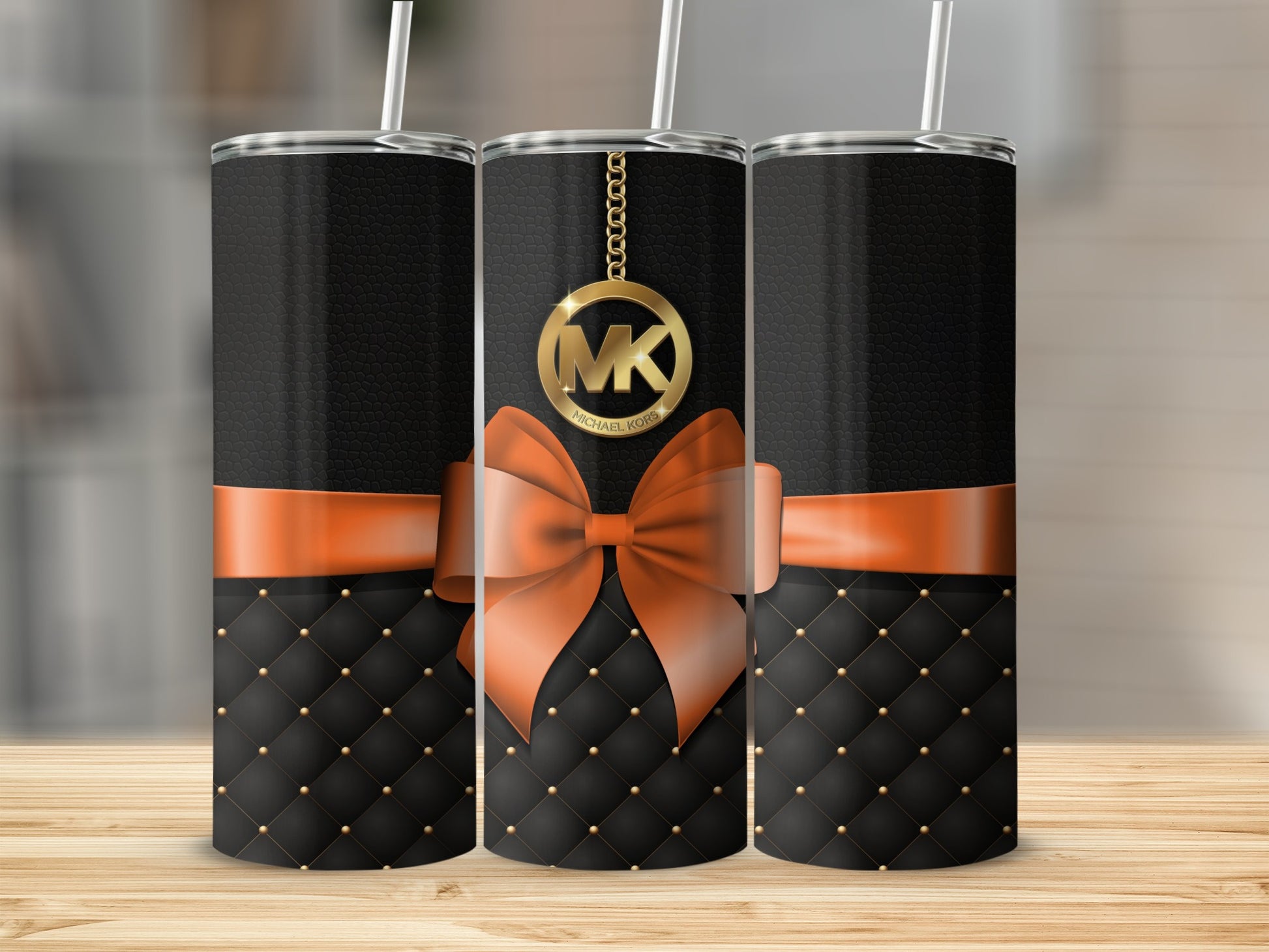 Luxurious Black and Orange Bow Monogrammed Tumbler