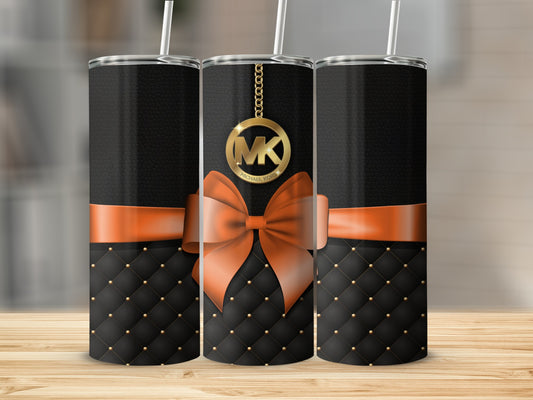 Luxurious Black and Orange Bow Monogrammed Tumbler