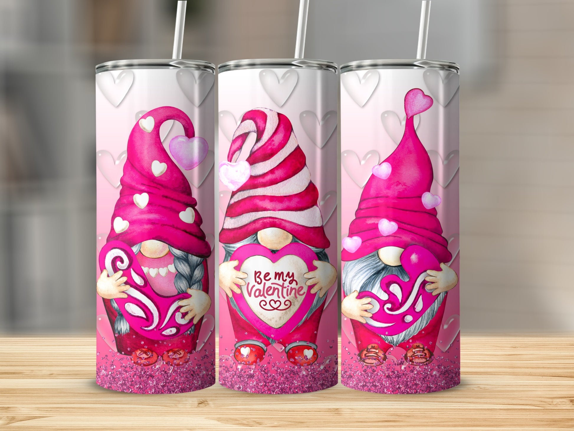 Valentine's Day Gnomes Heart Theme Tumbler Cup