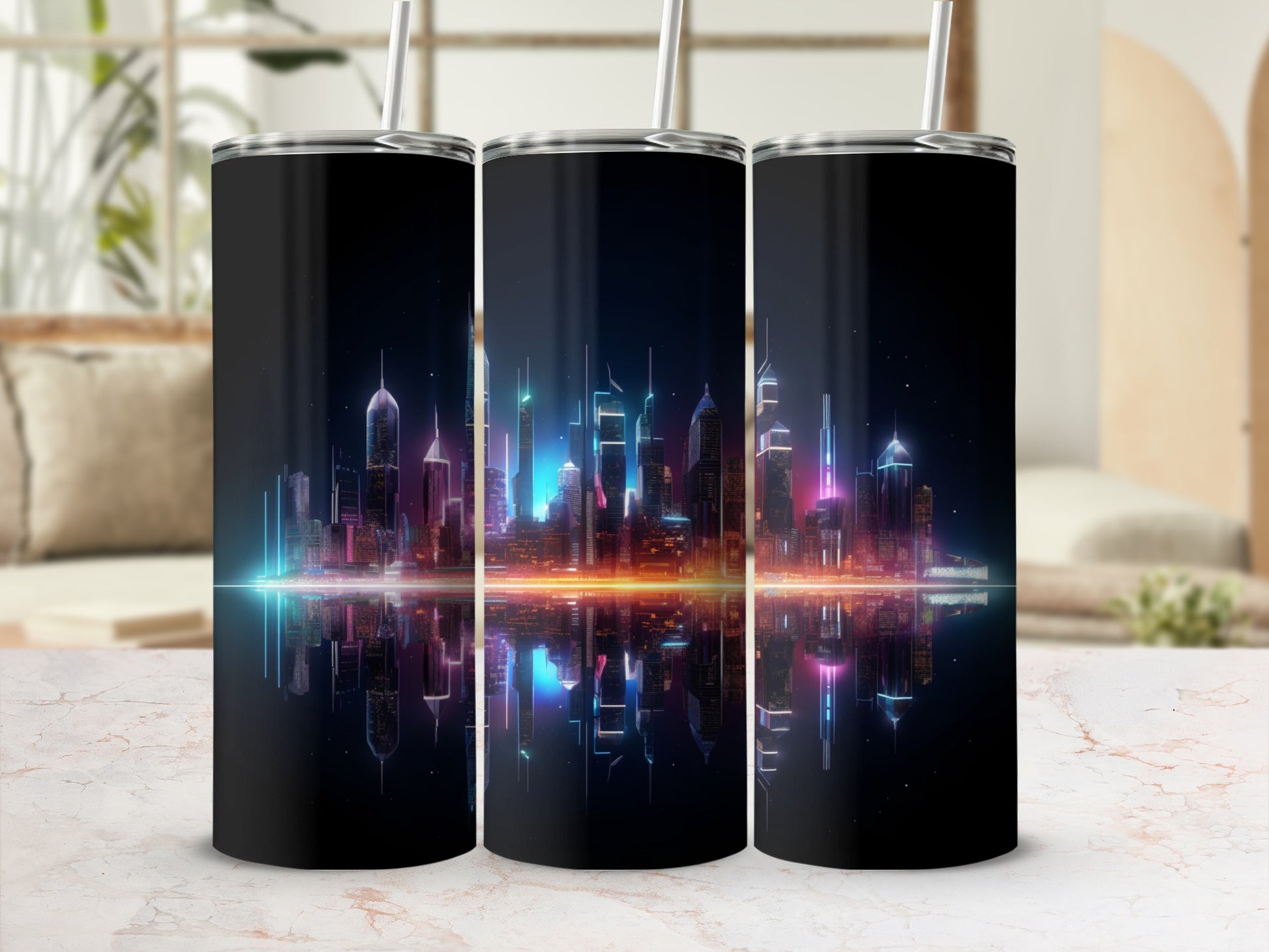 Futuristic City Skyline Graphic Design Tumbler